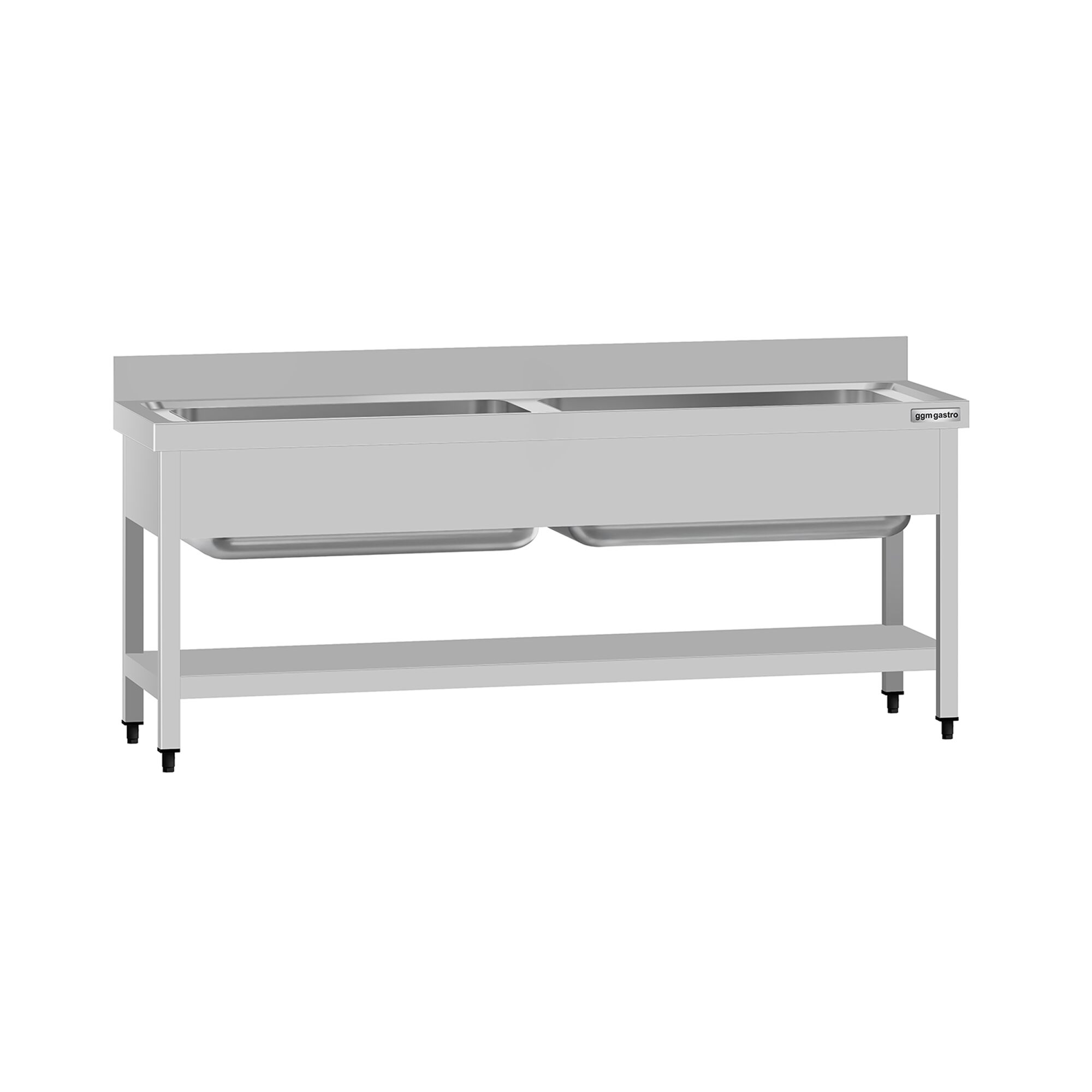 Plonge à marmites en inox ECO - 1800x700mm - avec étagère basse & 2 bacs