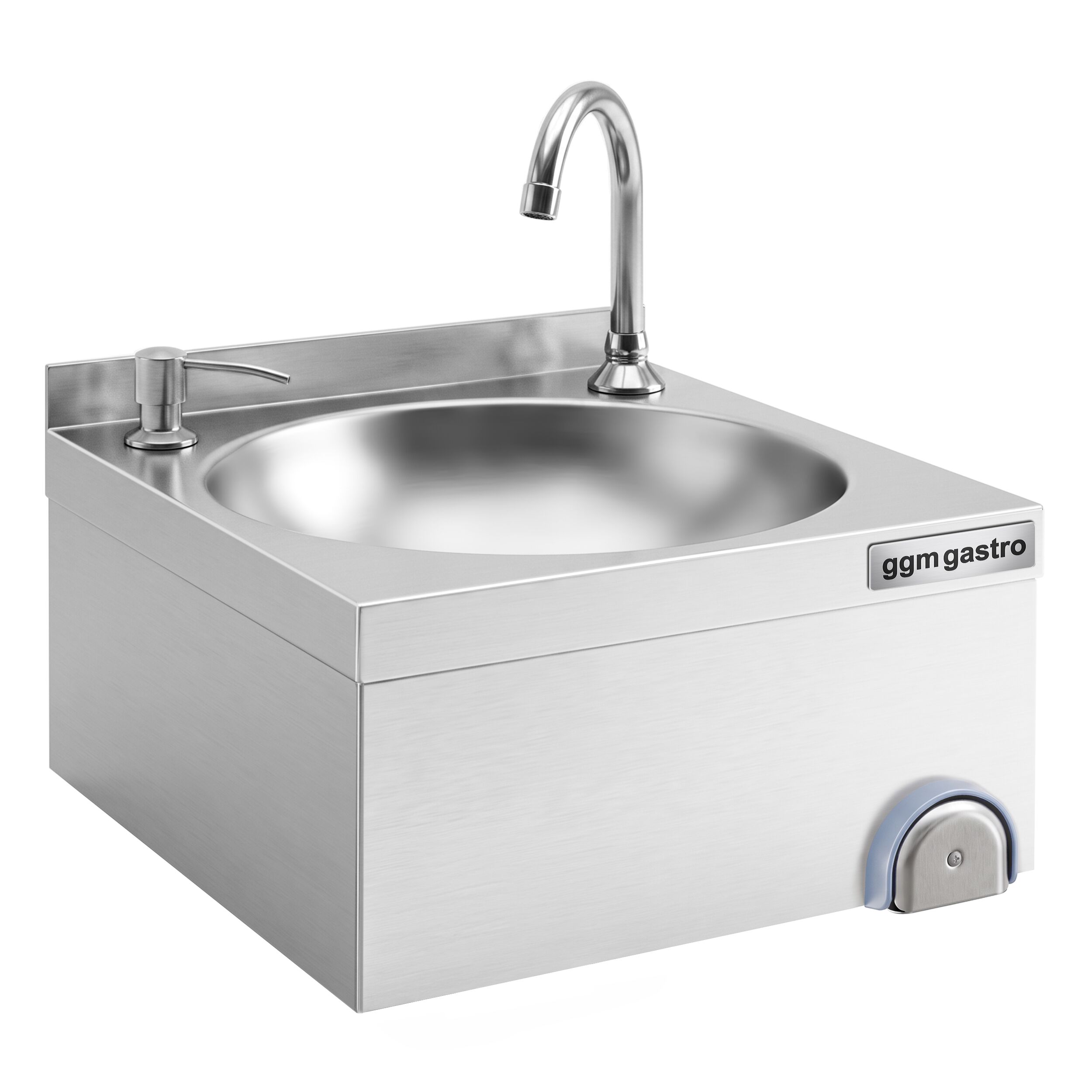 Hand washbasin – with tap, soap dispenser, knee-operated control and rim