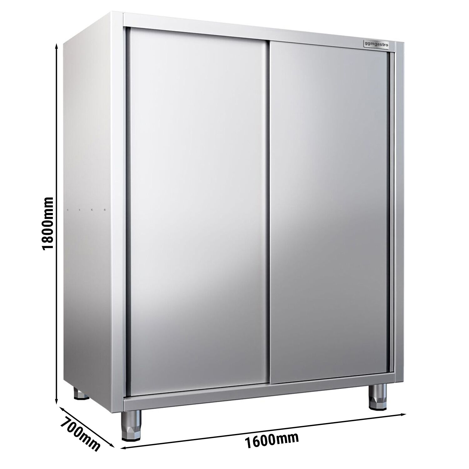 Armoire de travail en inox PREMIUM - 1600x700mm - 2 portes coulissantes - Hauteur: 1800mm