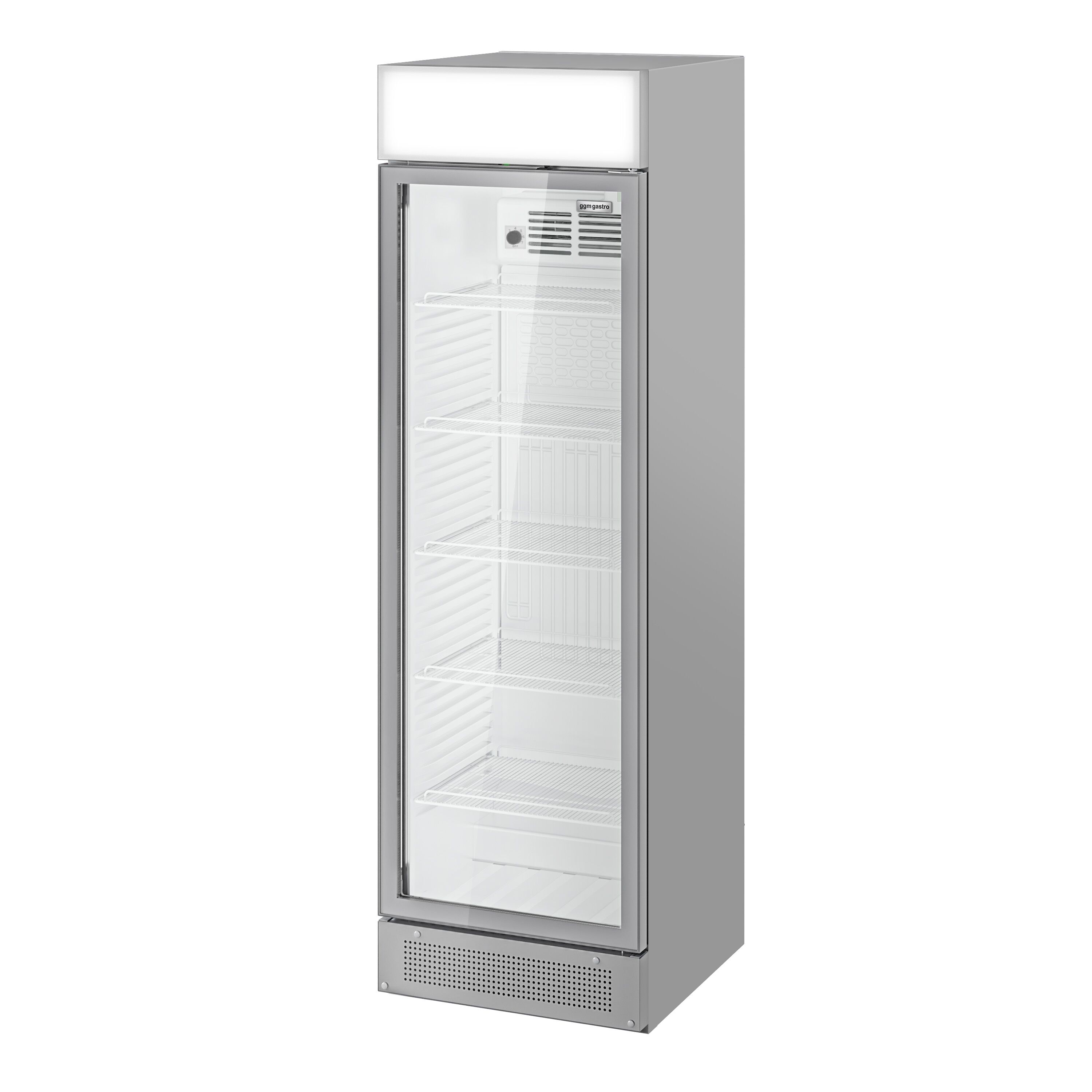 Vitrine réfrigérée à boissons - 595mm - 358 L - porte vitrée sans cadre - 1 porte vitrée - avec caisson lumineux - éclairage LED - affichage digital de la température - Gris - +1 à +10 °C