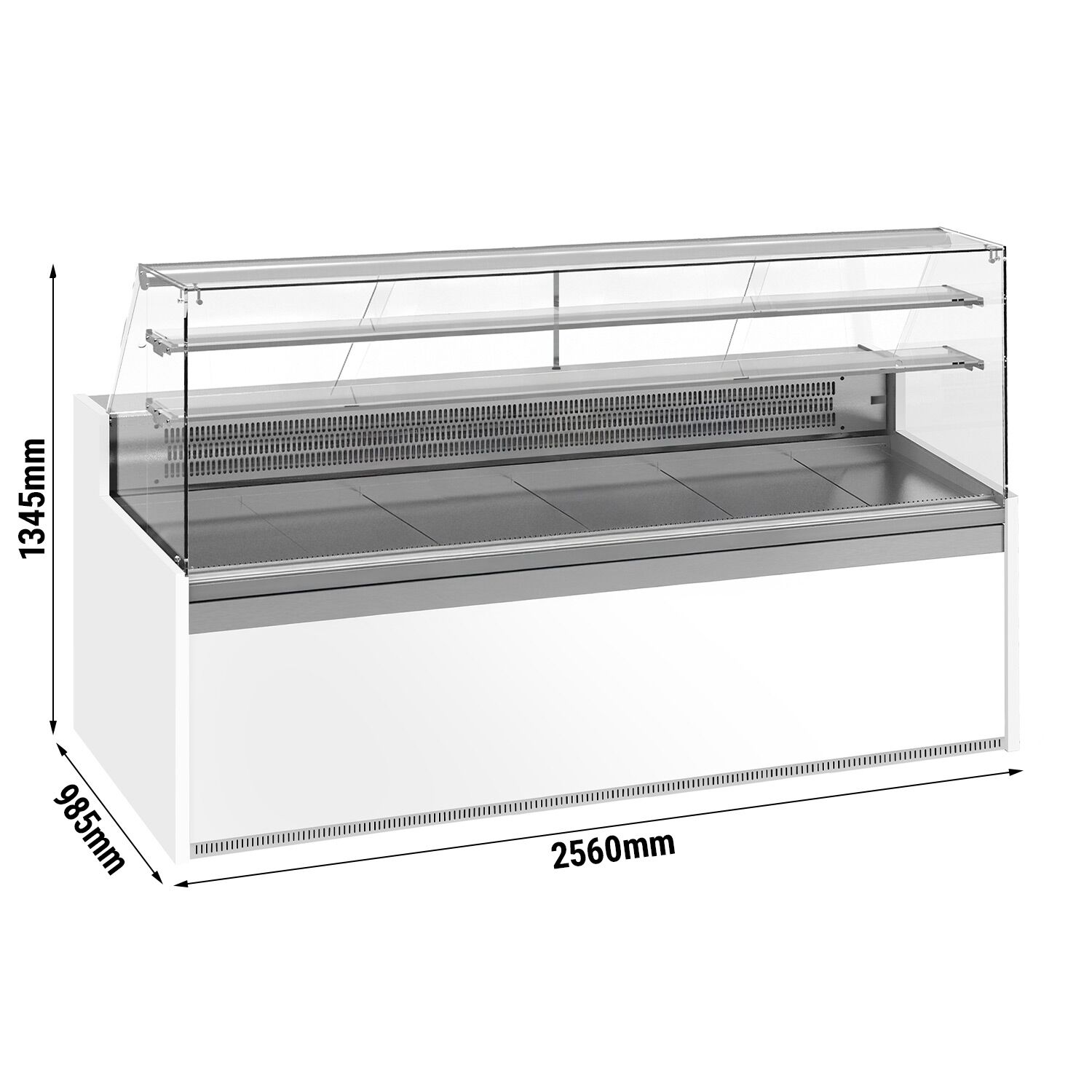 Comptoir vitrine réfrigérée - 2560x985mm - +4/+8°C - 4 portes - 2 étagères - Éclairage LED