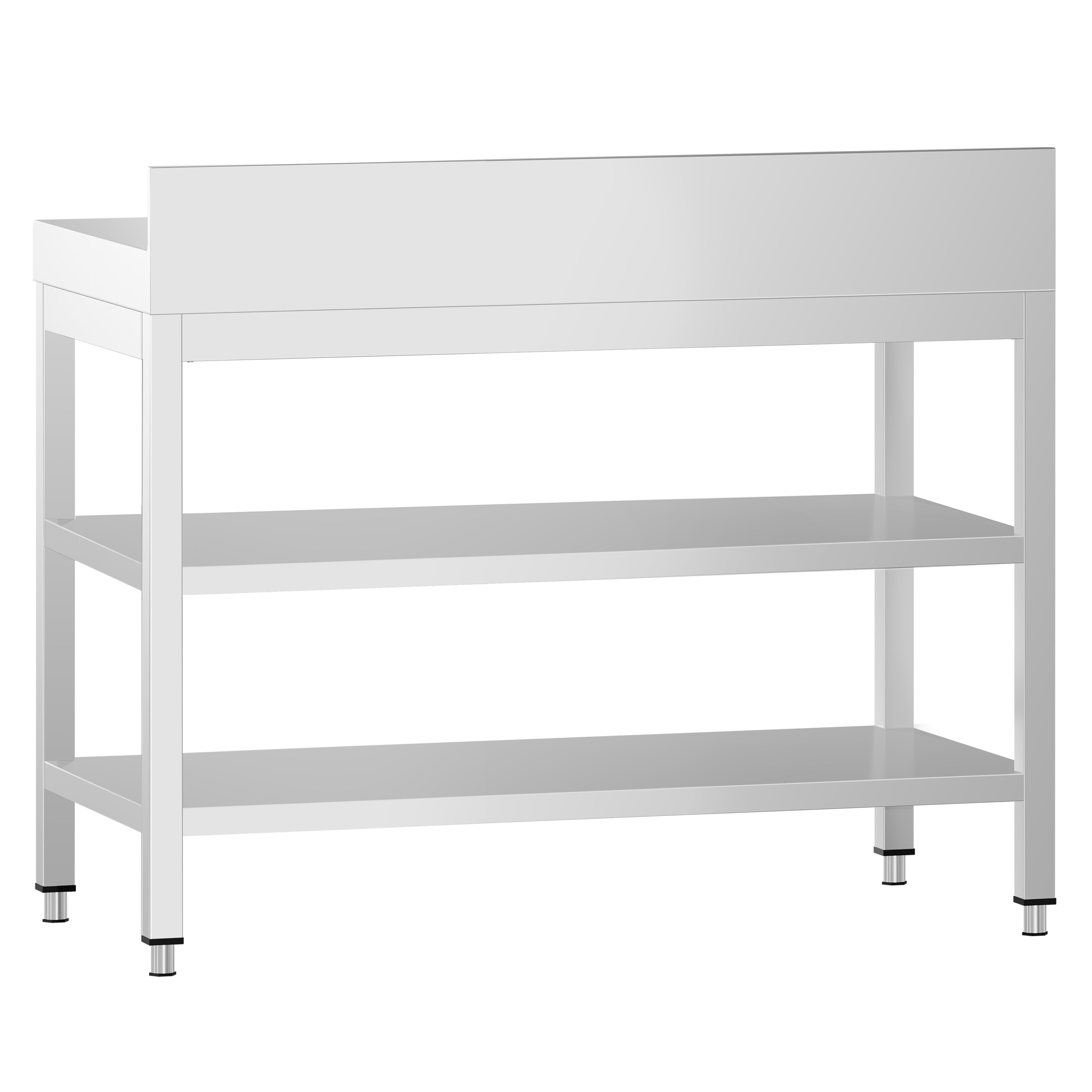 Table de travail inox PREMIUM - 800 x 600 mm - avec tablette inférieure, Dosseret & Tablette intermédiaire