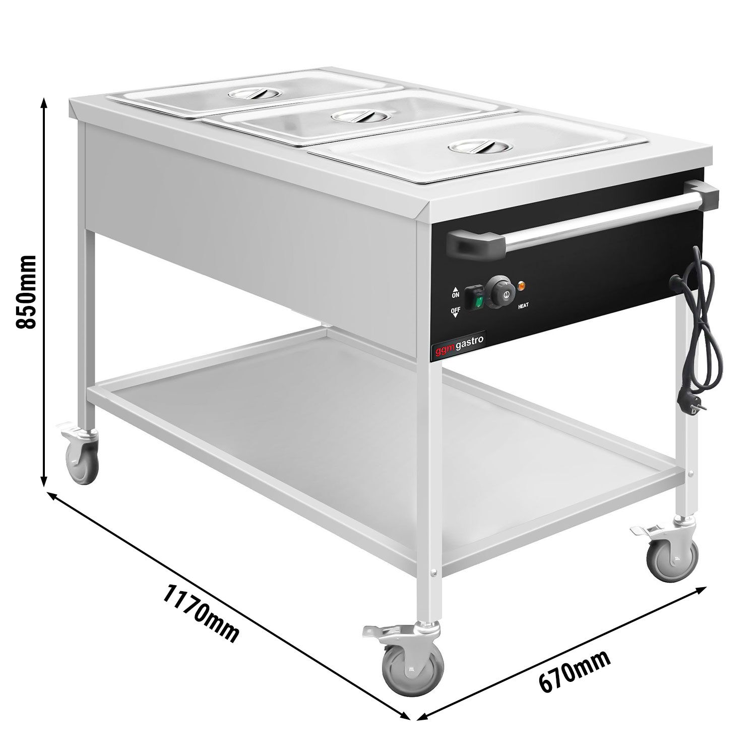 Värmevagn – vattenbad - 1,95 kW - 3x GN 1/1 - med tappkran