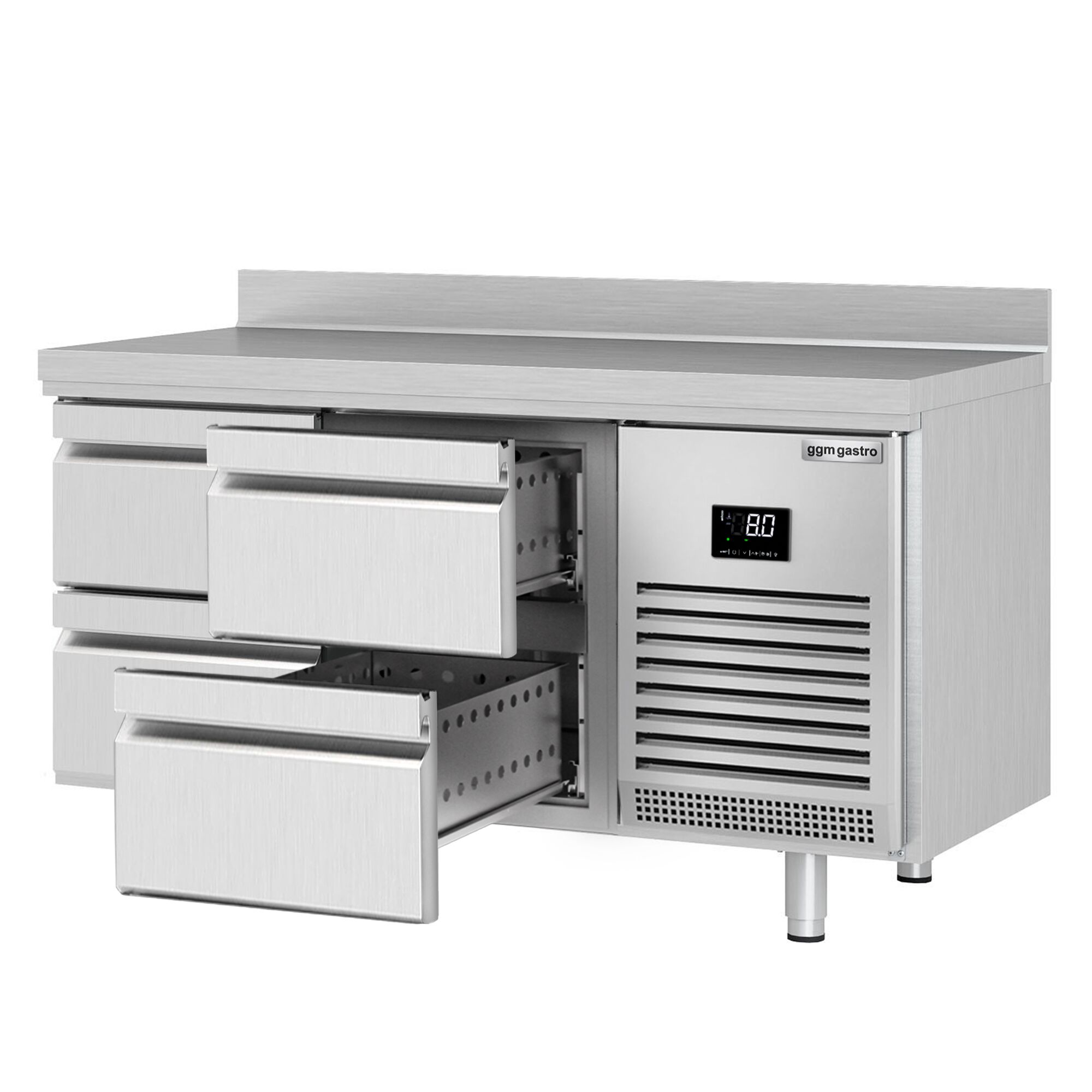 Table réfrigérée Premium PLUS - 1468 x 600 mm - avec 4 tiroirs - avec dosseret