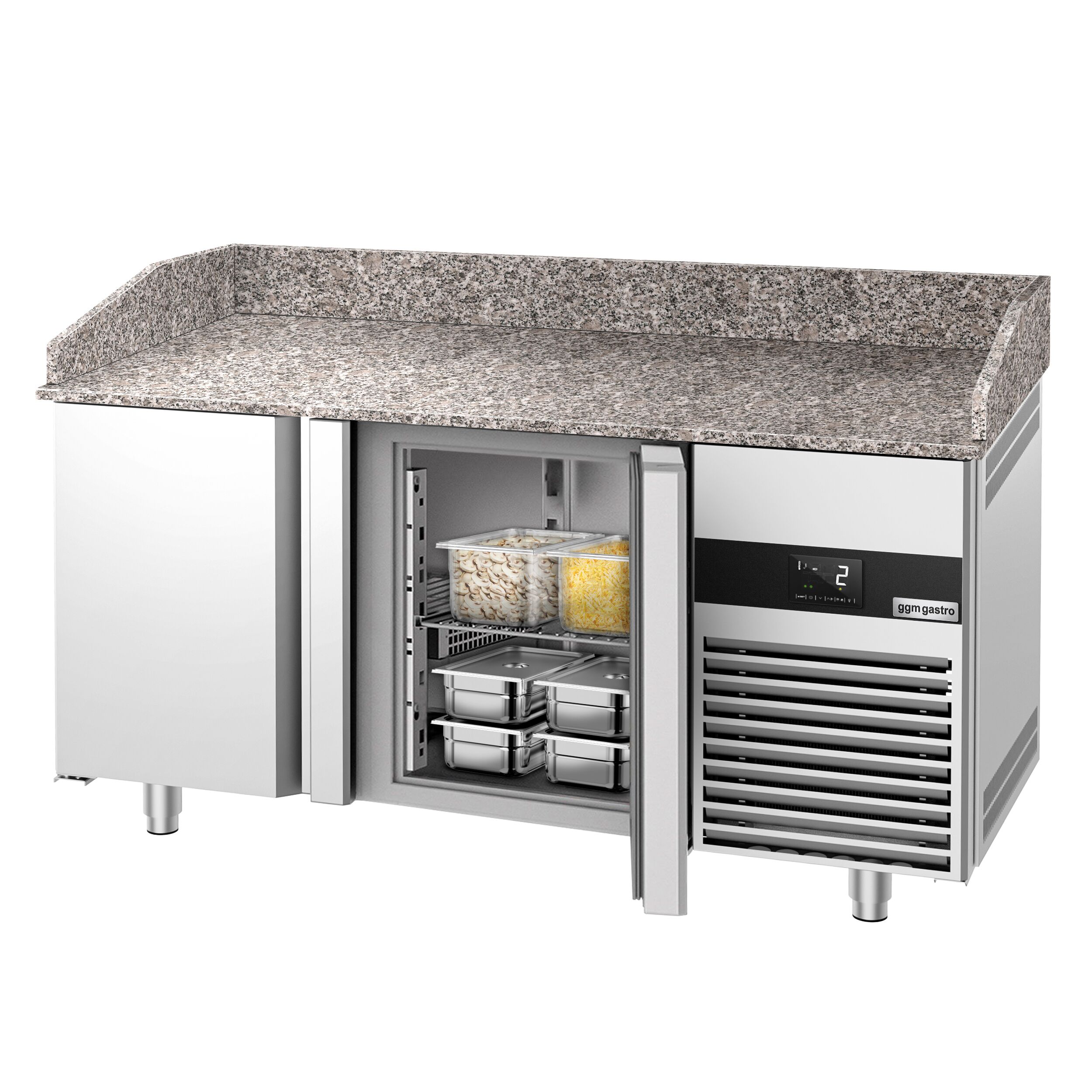 Commercial Pizza Prep Counter - Granite Top PREMIUM - 1550x800mm - with 2 doors