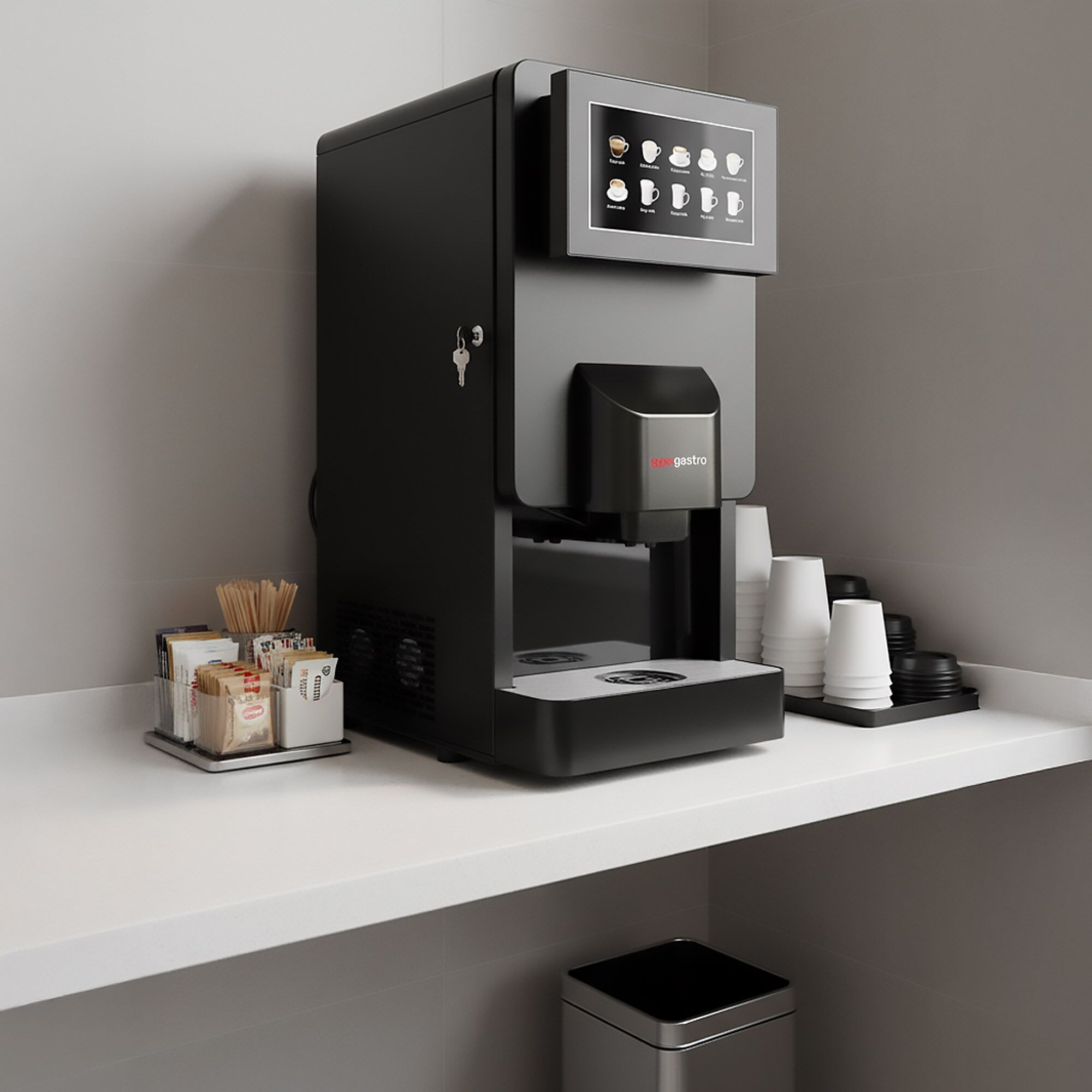 Commercial tabletop instant hot drinks machine, 4 ingredient canisters — 2.0 kW — Touch — Black