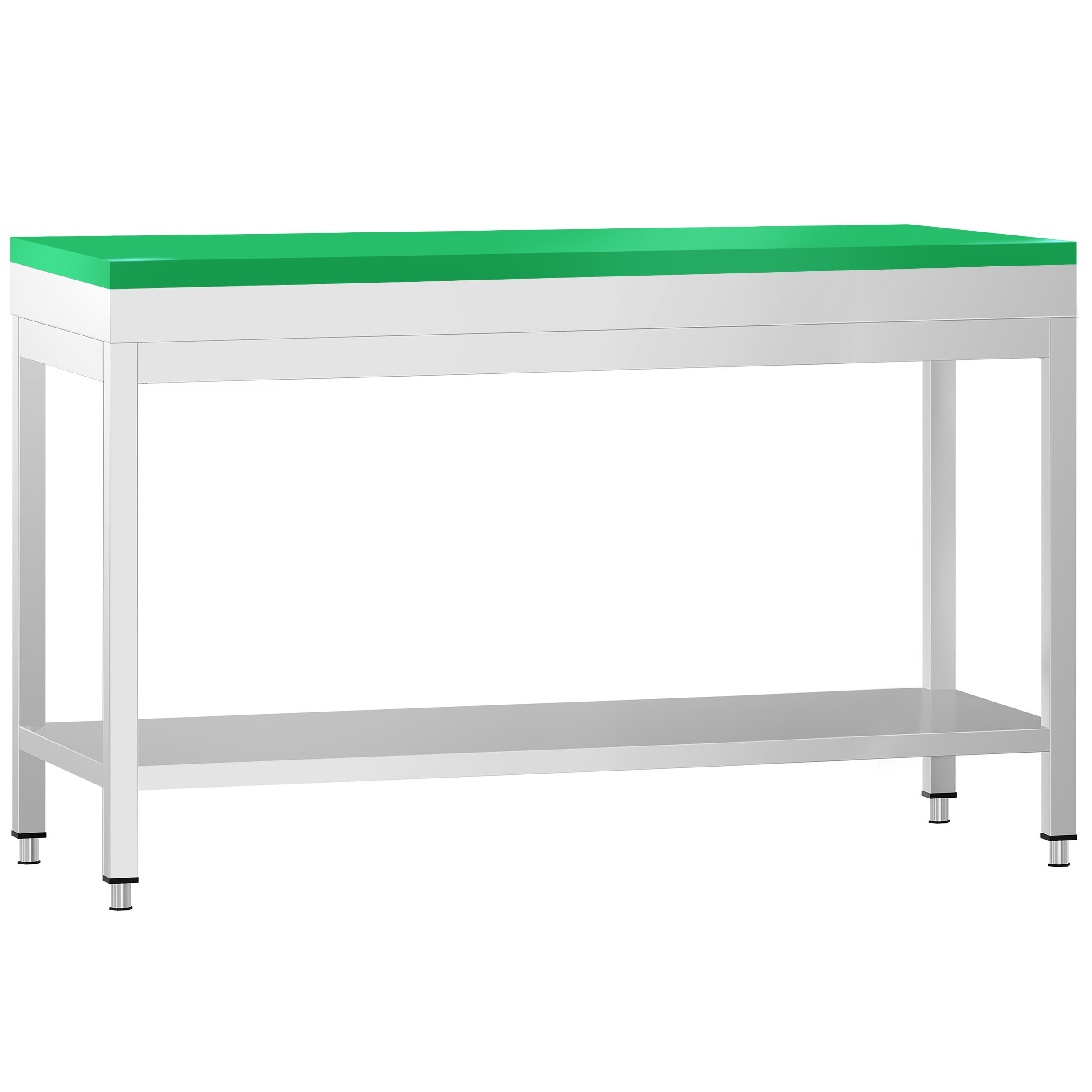 Table de travail inox PREMIUM - 1500 x 800 mm - avec tablette inférieure - incl. Planche à découper Verte