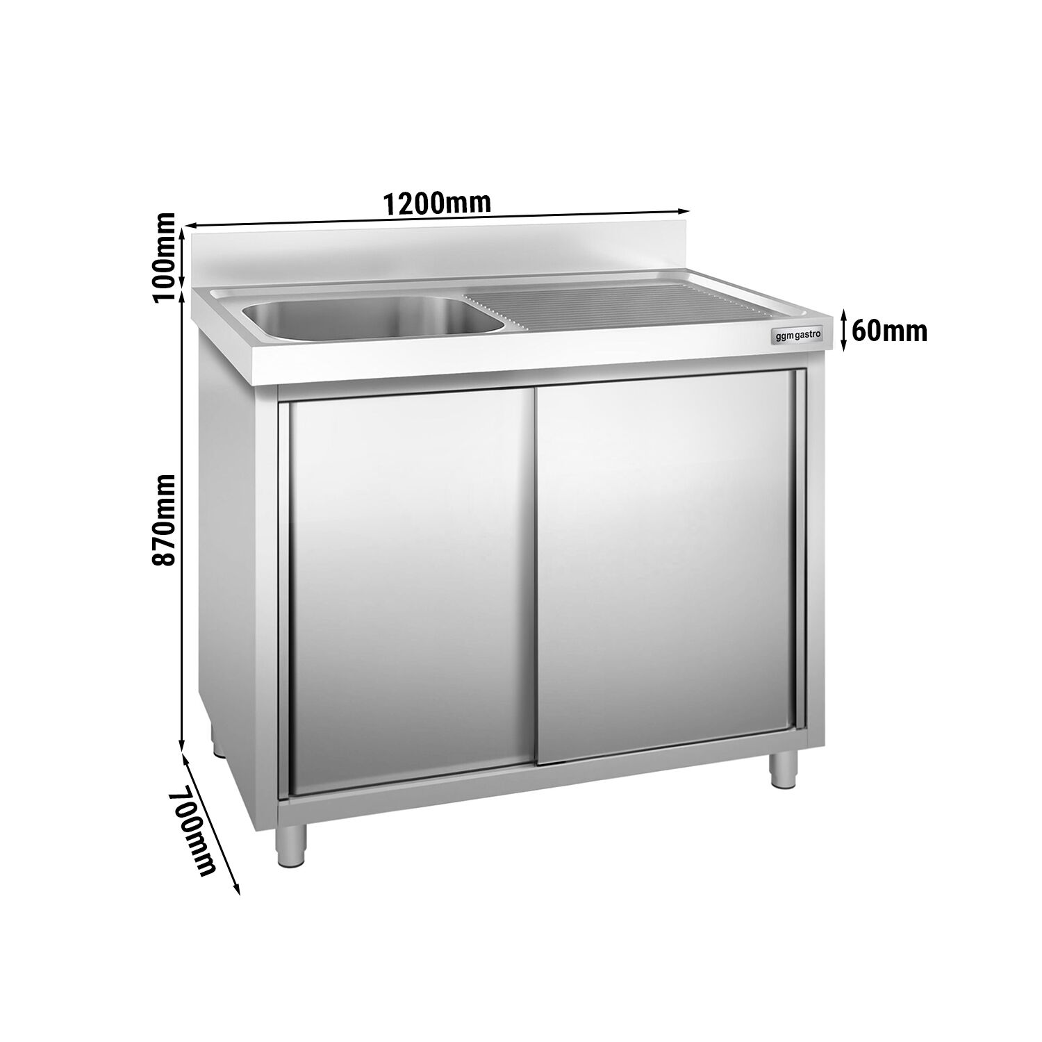 Meuble plonge PREMIUM - 1200x700mm - avec 1 bac à gauche