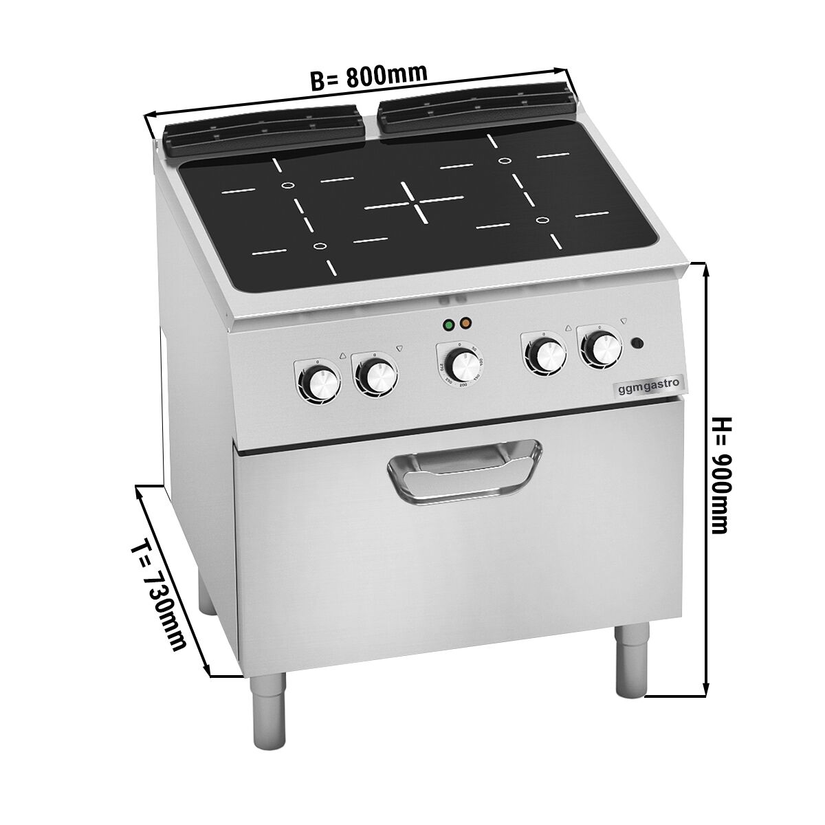 Fourneau électrique - 12,8kW - 4 foyers infrarouges - avec four électrique - Chaleur tournante - 4,7kW