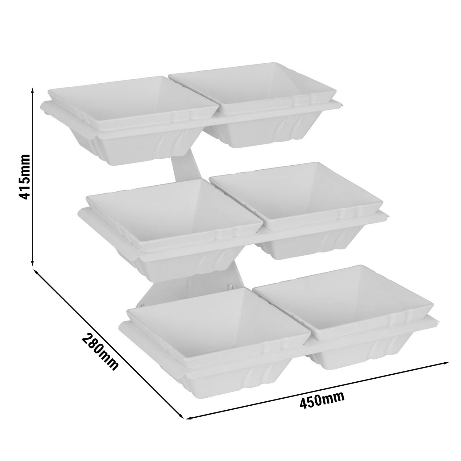 Présentoir buffet / étagère - blanc - incl. 6 bols en mélamine - rectangulaires