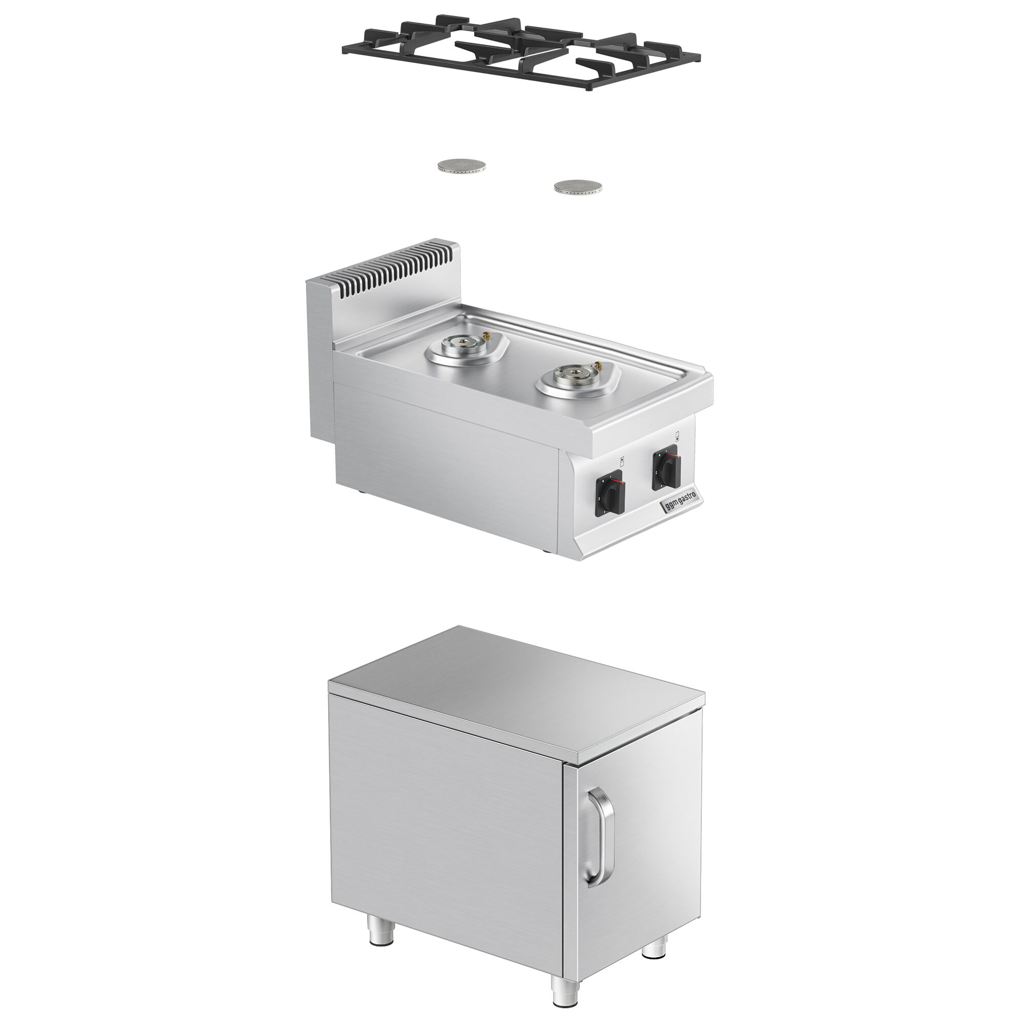 Fourneau à gaz – 7 kW – 2 brûleurs – avec soubassement avec 1 porte