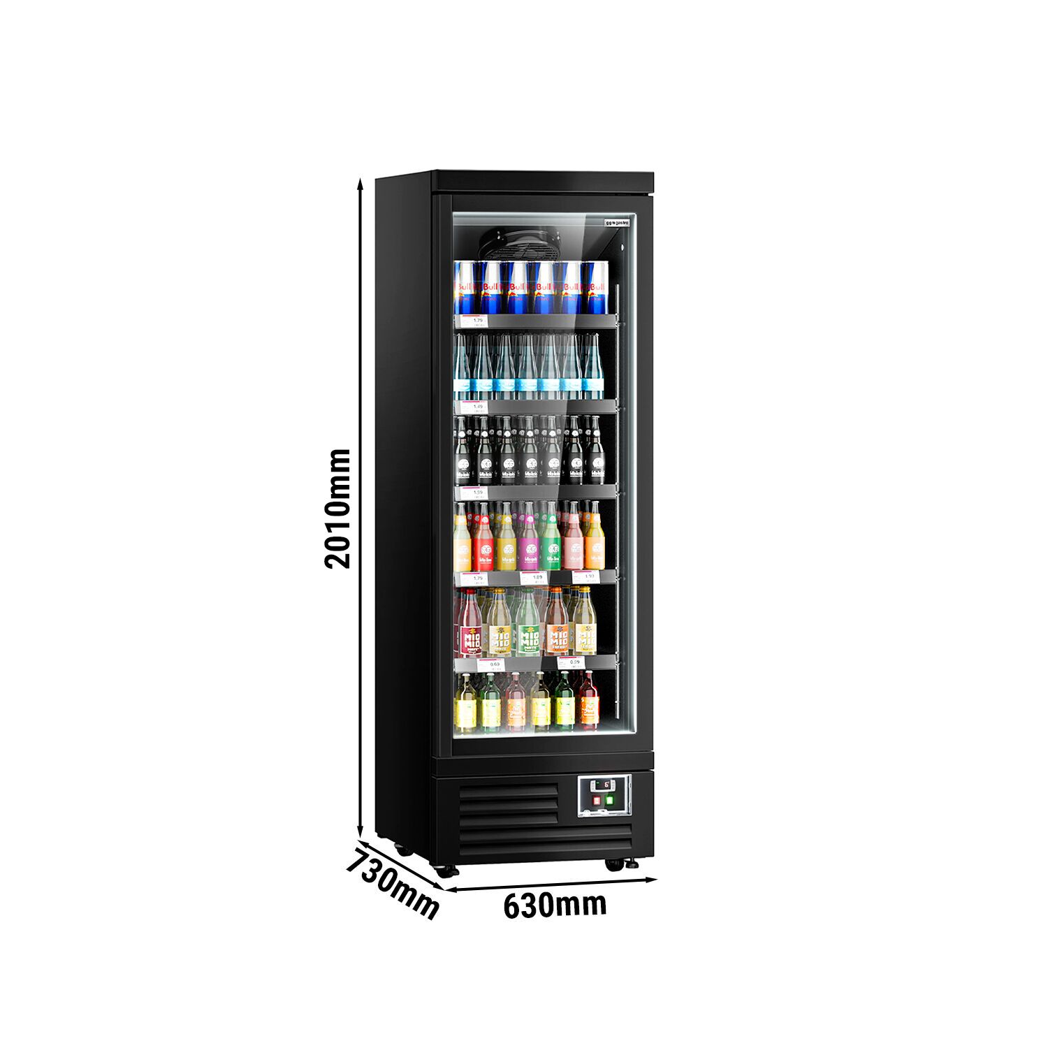 Vitrine murale réfrigérée - 630mm - 443L - avec 1 porte battante vitrée & 5 étagères - arrière fermé - Noir