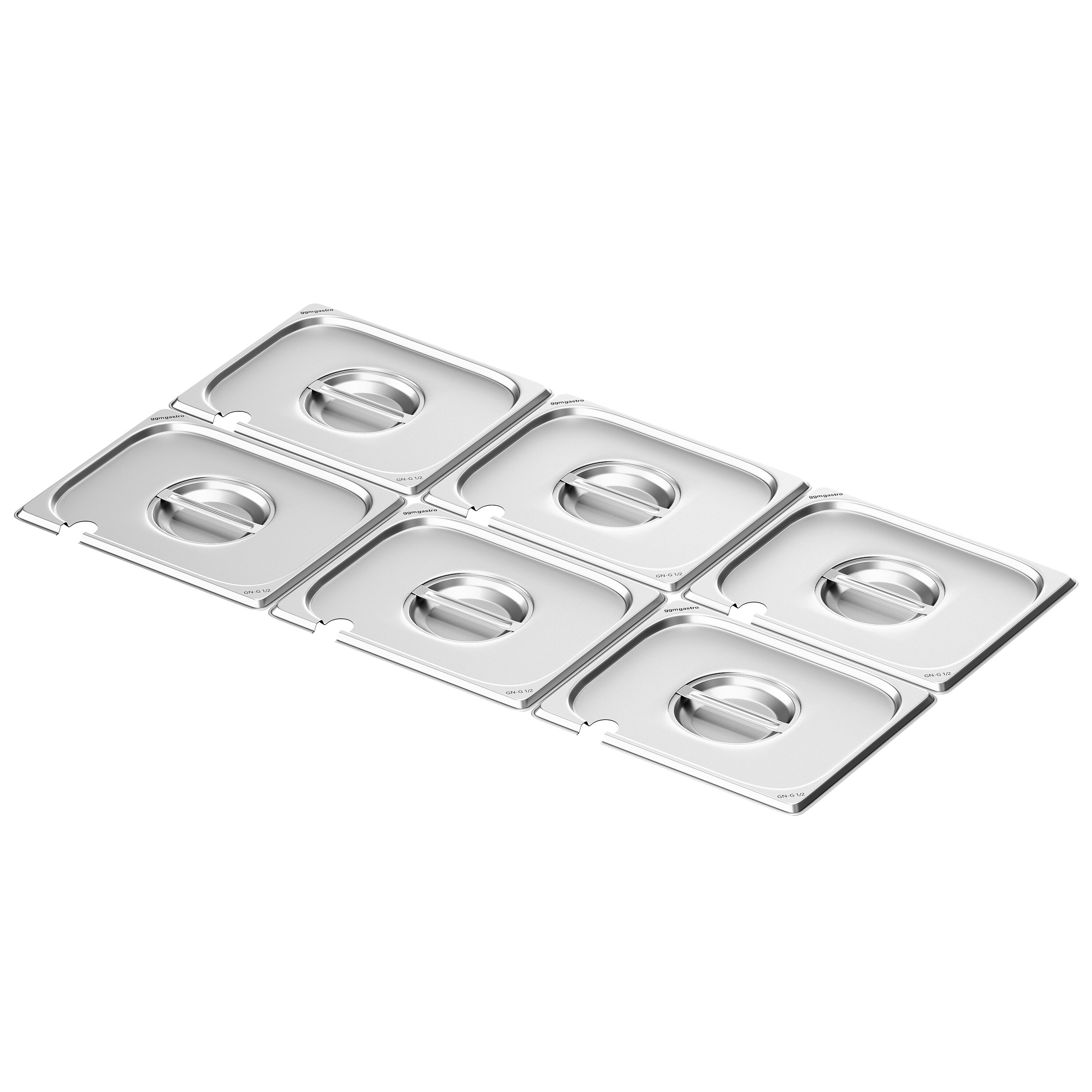 (6 pièces) Couvercle en acier inoxydable GN 1/2 - avec évidement pour cuillère