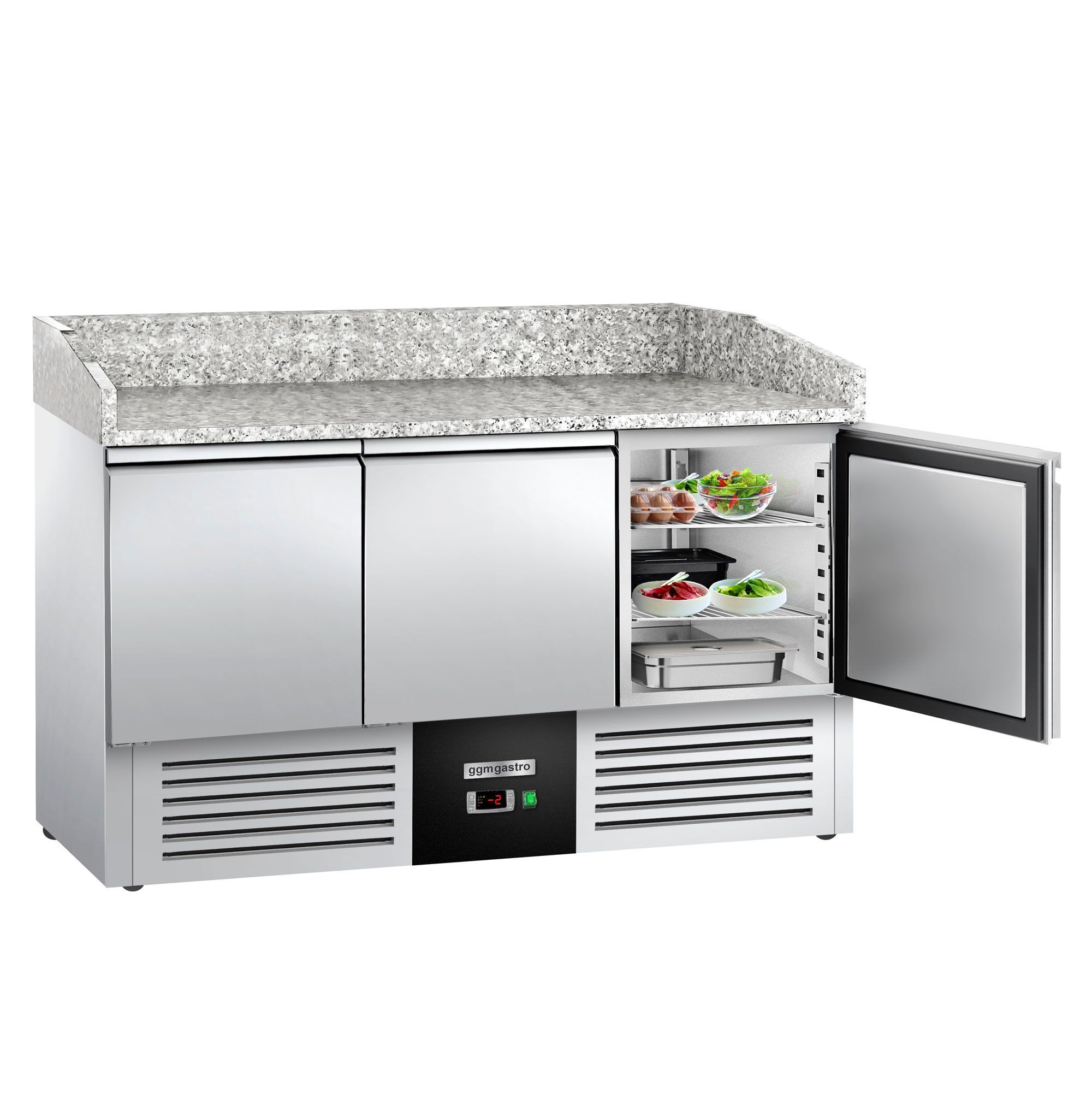 Banco pizza refrigerato PREMIUM - 1400x700mm - con 3 porte - piano in granito