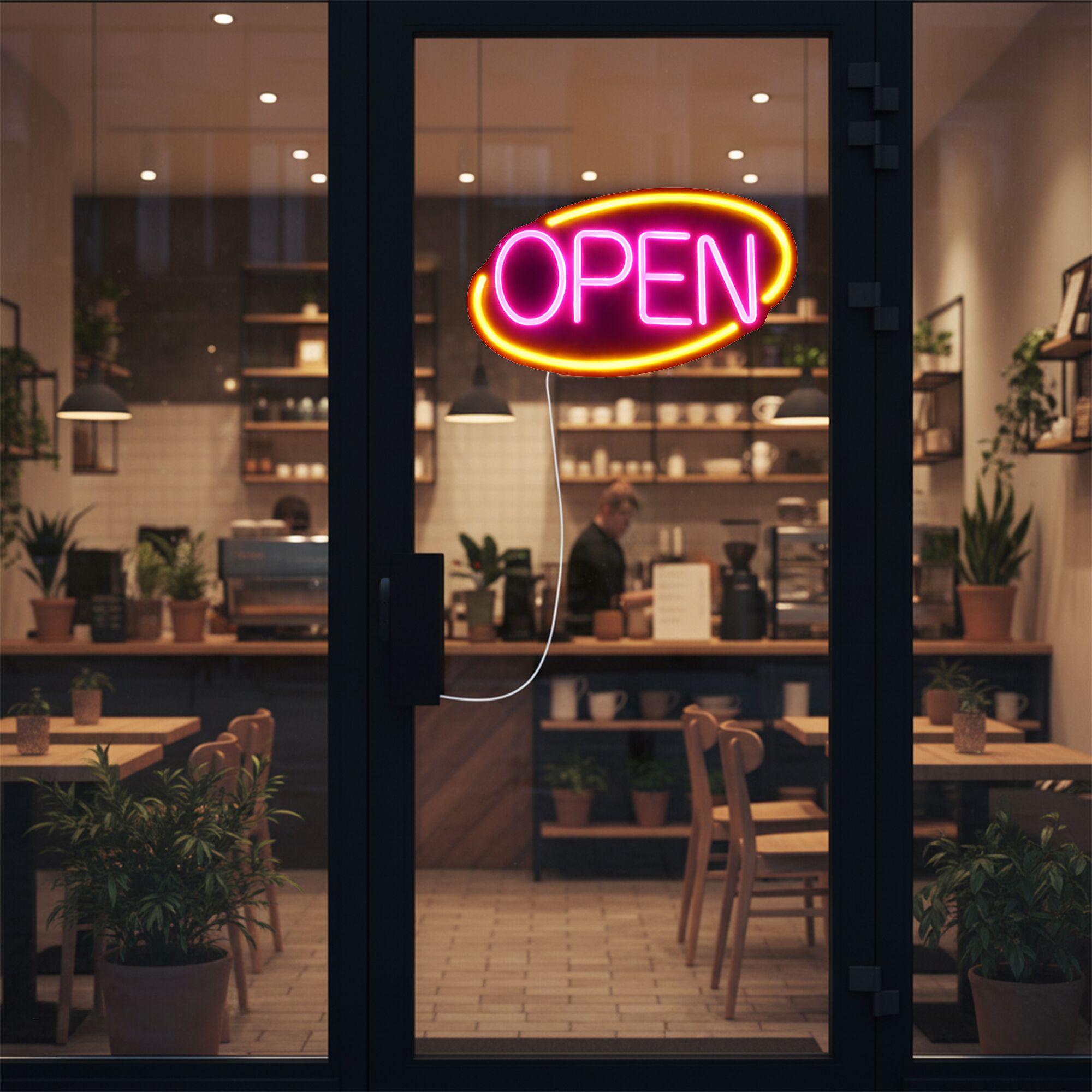LED Leuchtschild - OPEN – dimmbar - Gelb - Magenta
