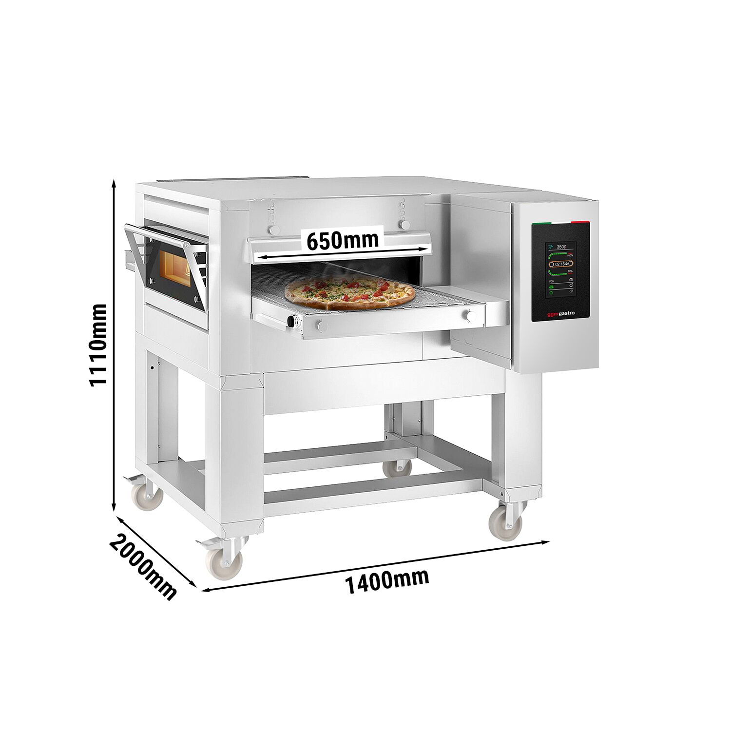 Four à convoyeur électrique - 1400 x 2000 mm - écran tactile - Largeur de bande : 650 mm - avec support inclus