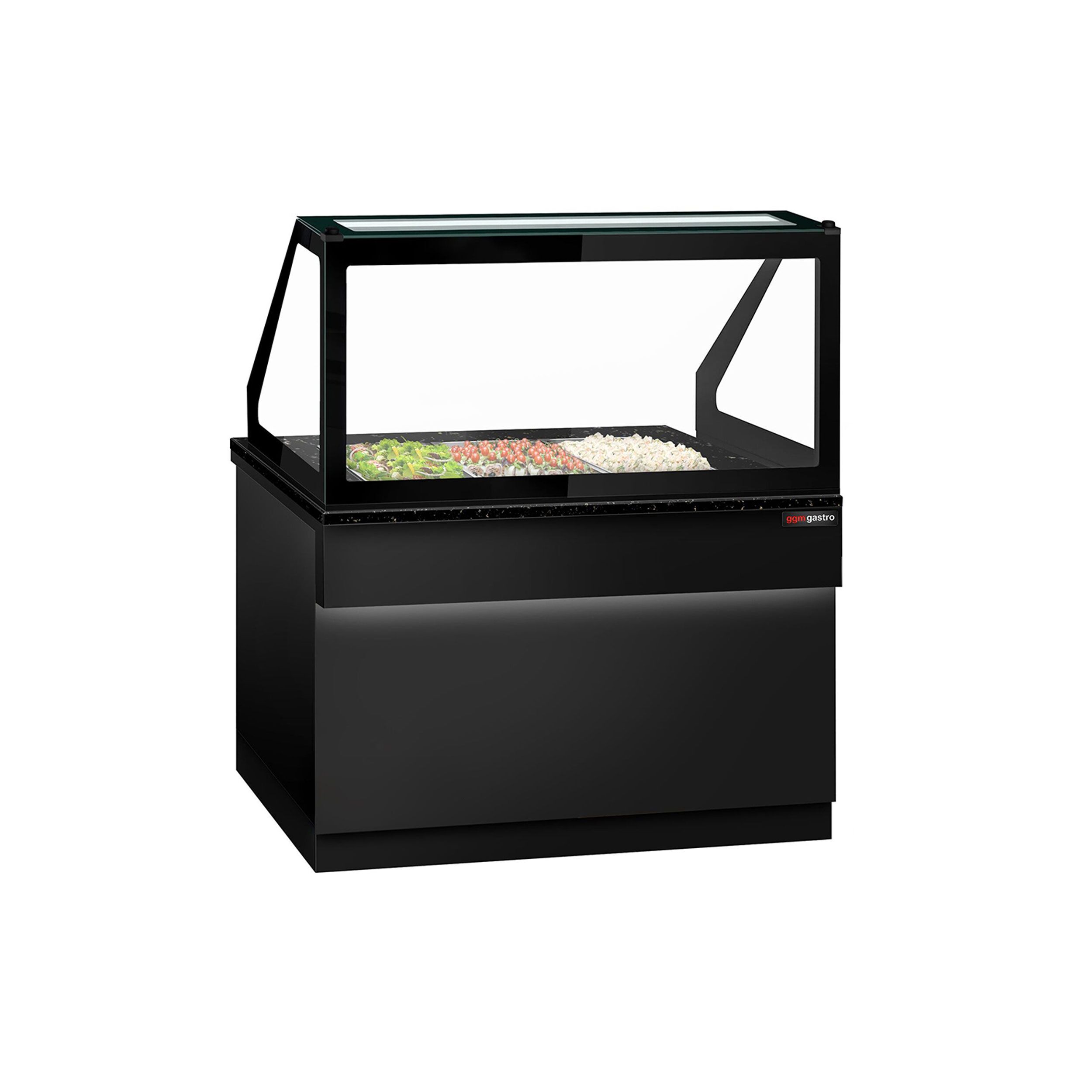 Saladette réfrigérée TORONTO - 1250 mm - Façade noire - 2 portes - Pour 3x GN 1/1 - Plateau de travail en granit noir