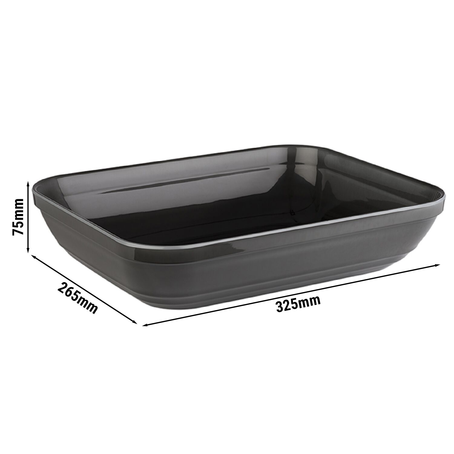 (6 pcs) Bac GN 1/2 - EMMA - Mélamine - 3,5L - rectangulaire - 325x265mm - Profondeur : 75mm - Gris