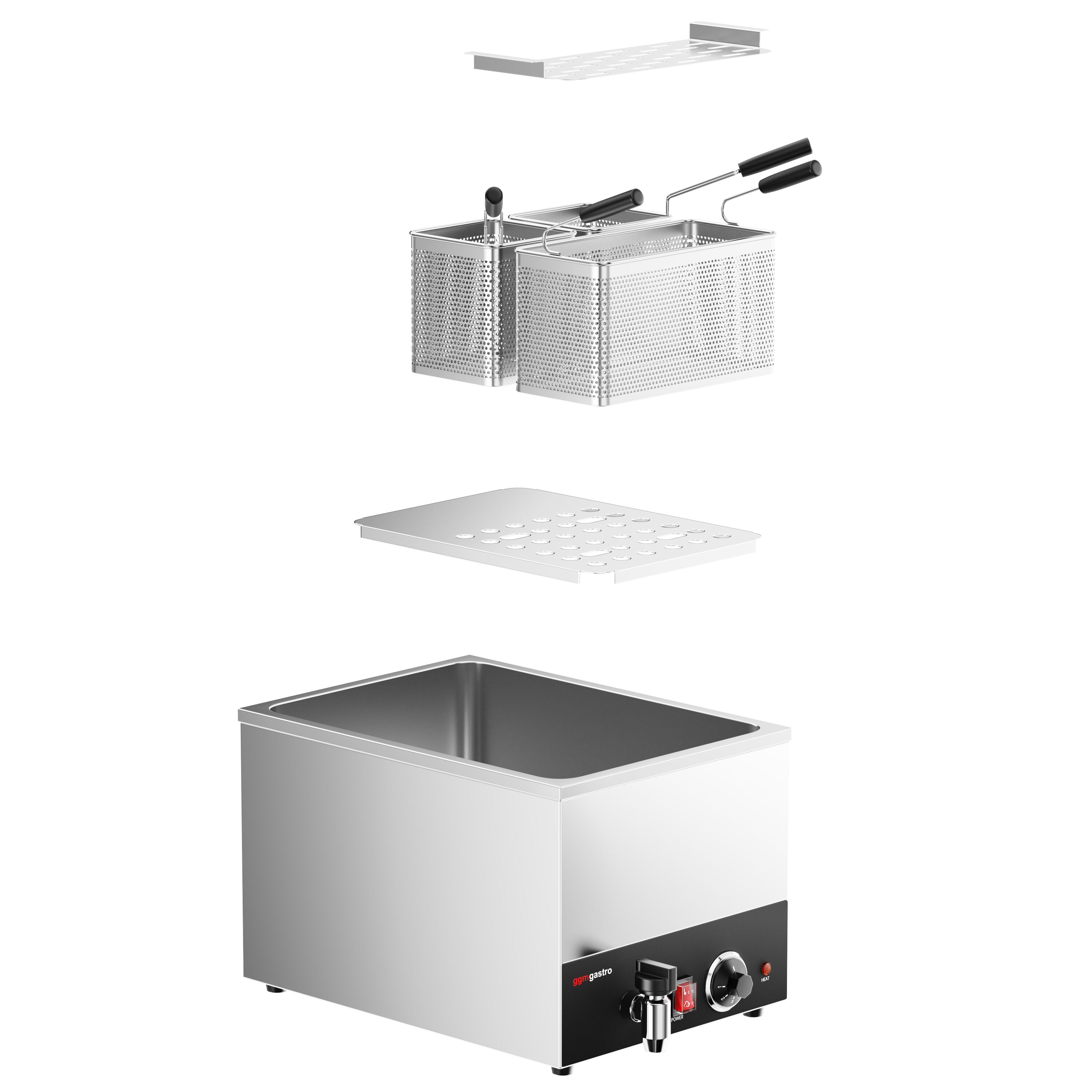 Cuiseur à pâtes électrique – 25 L – 3,25 kW – avec robinet de vidange – incl. 3 paniers