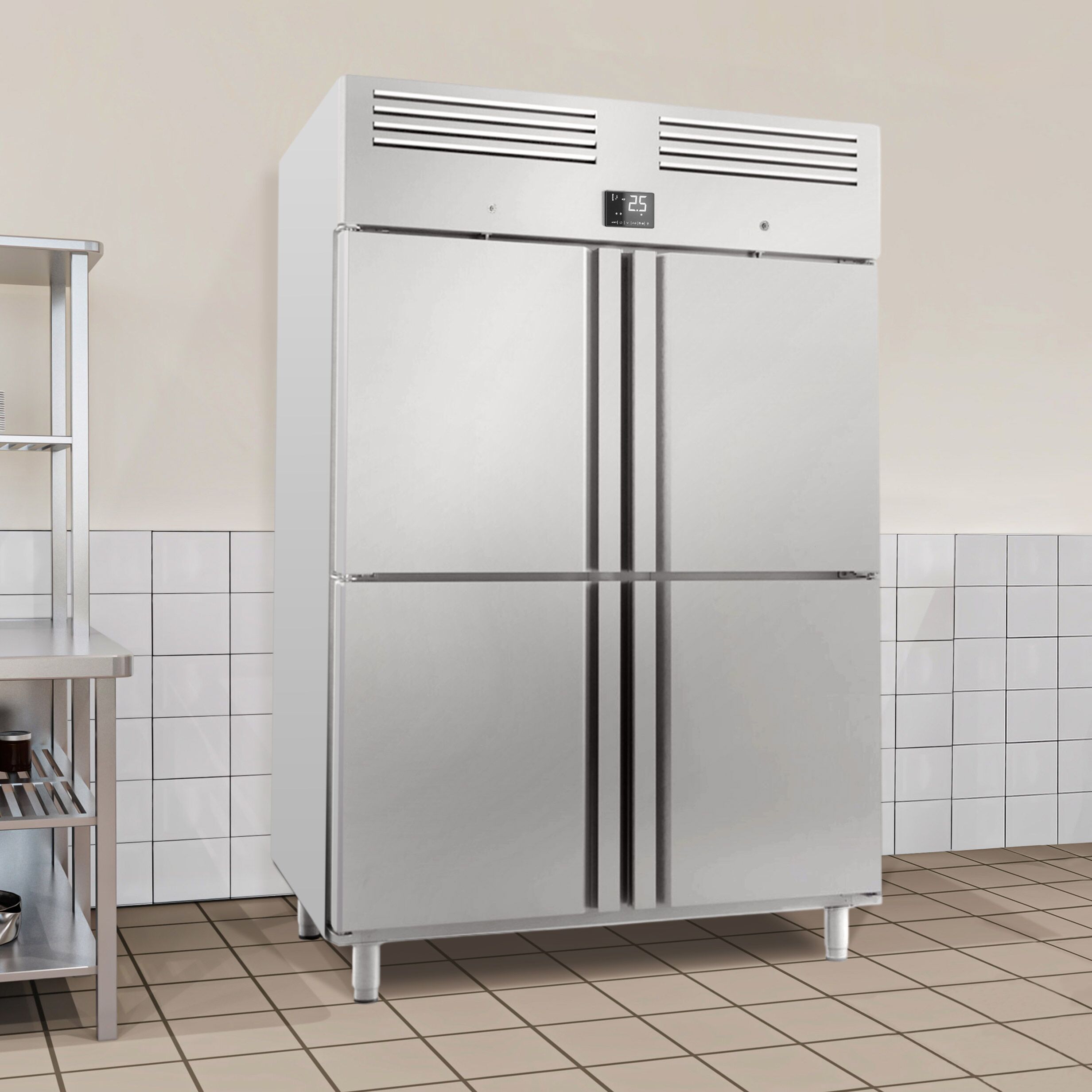 Armoire réfrigérée positive Inox AISI 304 PREMIUM PLUS - GN 2/1 - 1240 L - avec 4 demi-portes