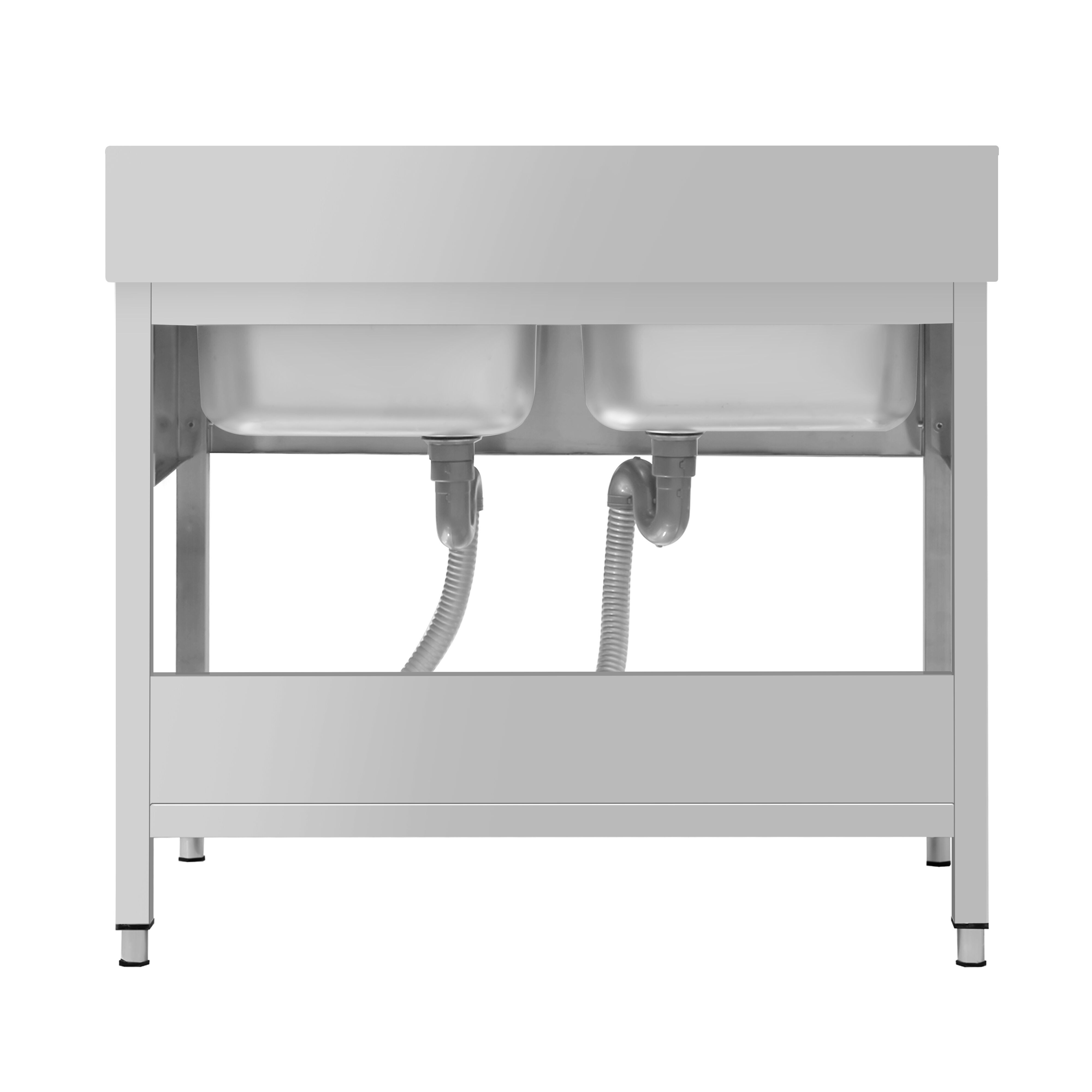 Plonge en inox ECO - 1200x700mm - avec étagère basse - 2 bacs au centre