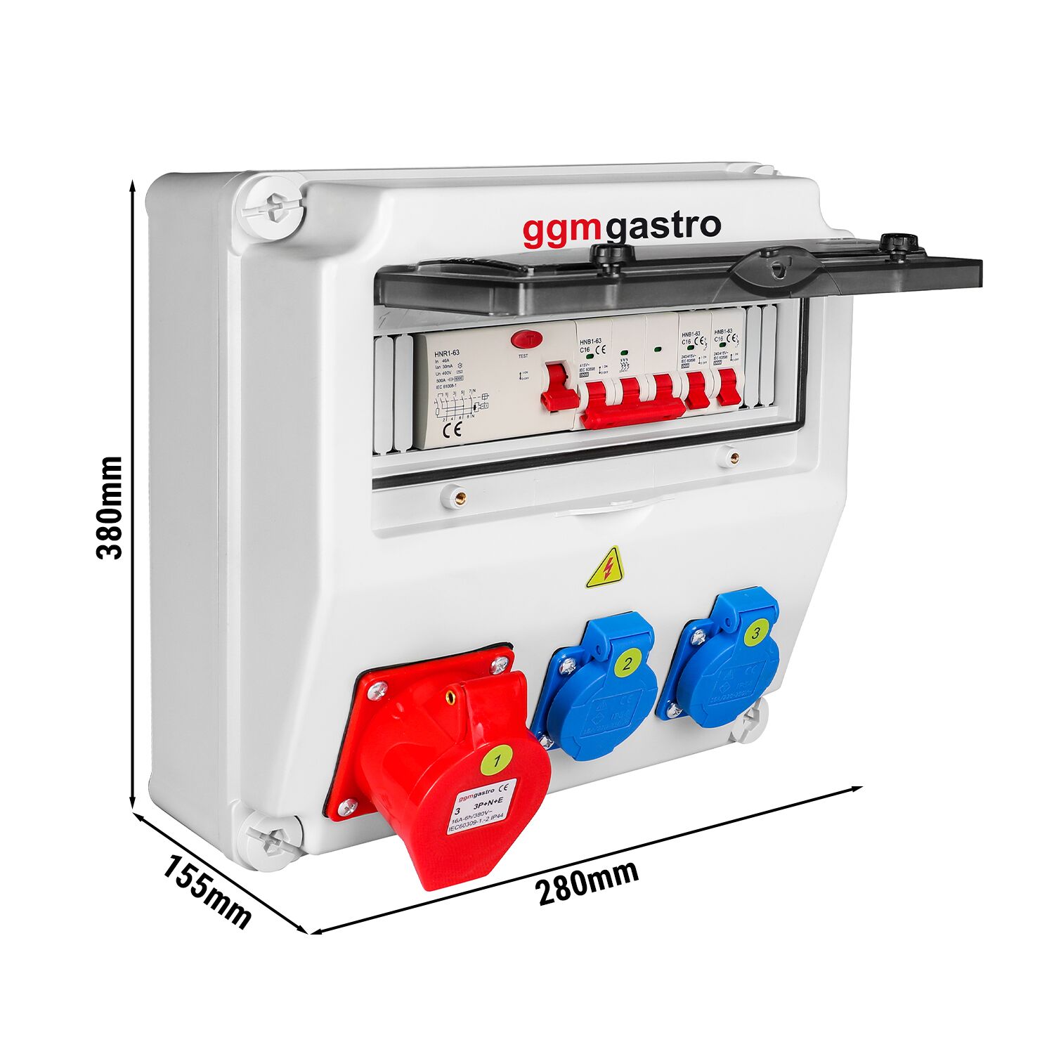 Coffret de chantier électrique - 2x 2P+T 16A 230V & 1x CEE 16A 400V 5P (rouge) - Triphasé 400V - IP54 - avec interrupteur différentiel 30 mA intégré