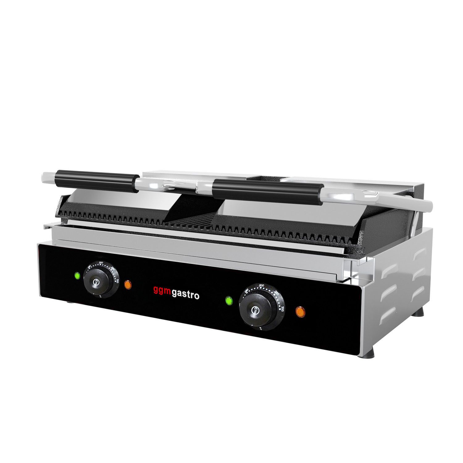 Presse à Panini / Gril de contact - 3,6kW - Plaques rainurées - Surface de cuisson : 480x230mm