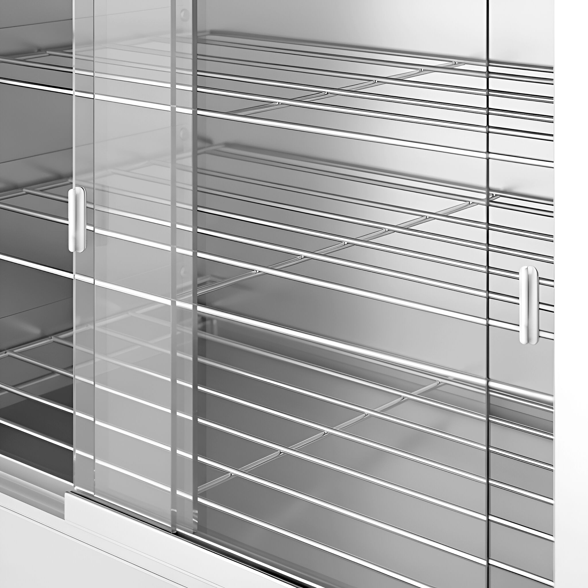 Värmemonter på hjul - 2 kW - med glasskjutdörrar, sluten baksida & 4 hyllor - 1098x480x790 mm