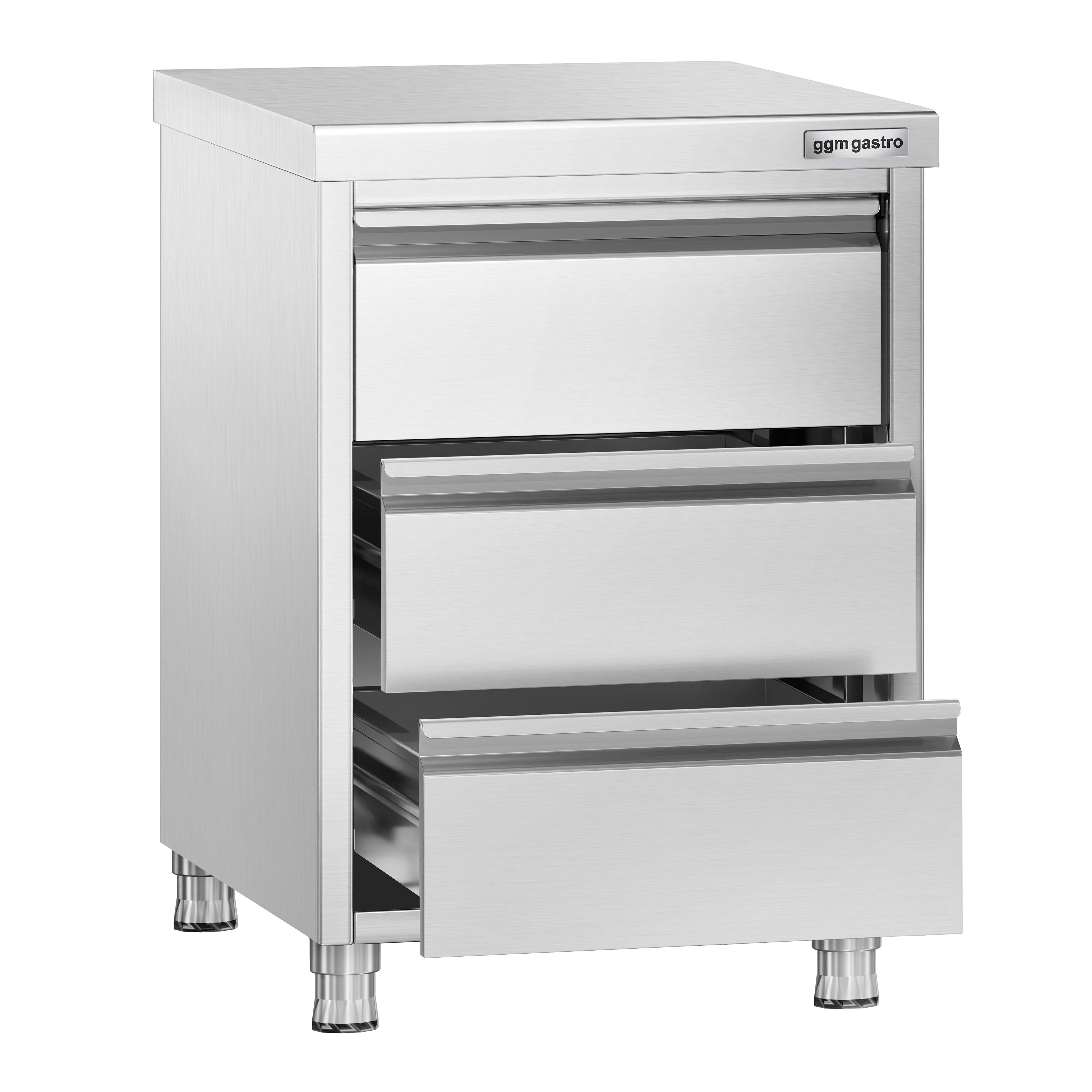 Meuble bas à tiroirs PREMIUM - Acier inoxydable - avec 3 tiroirs - 500x700mm