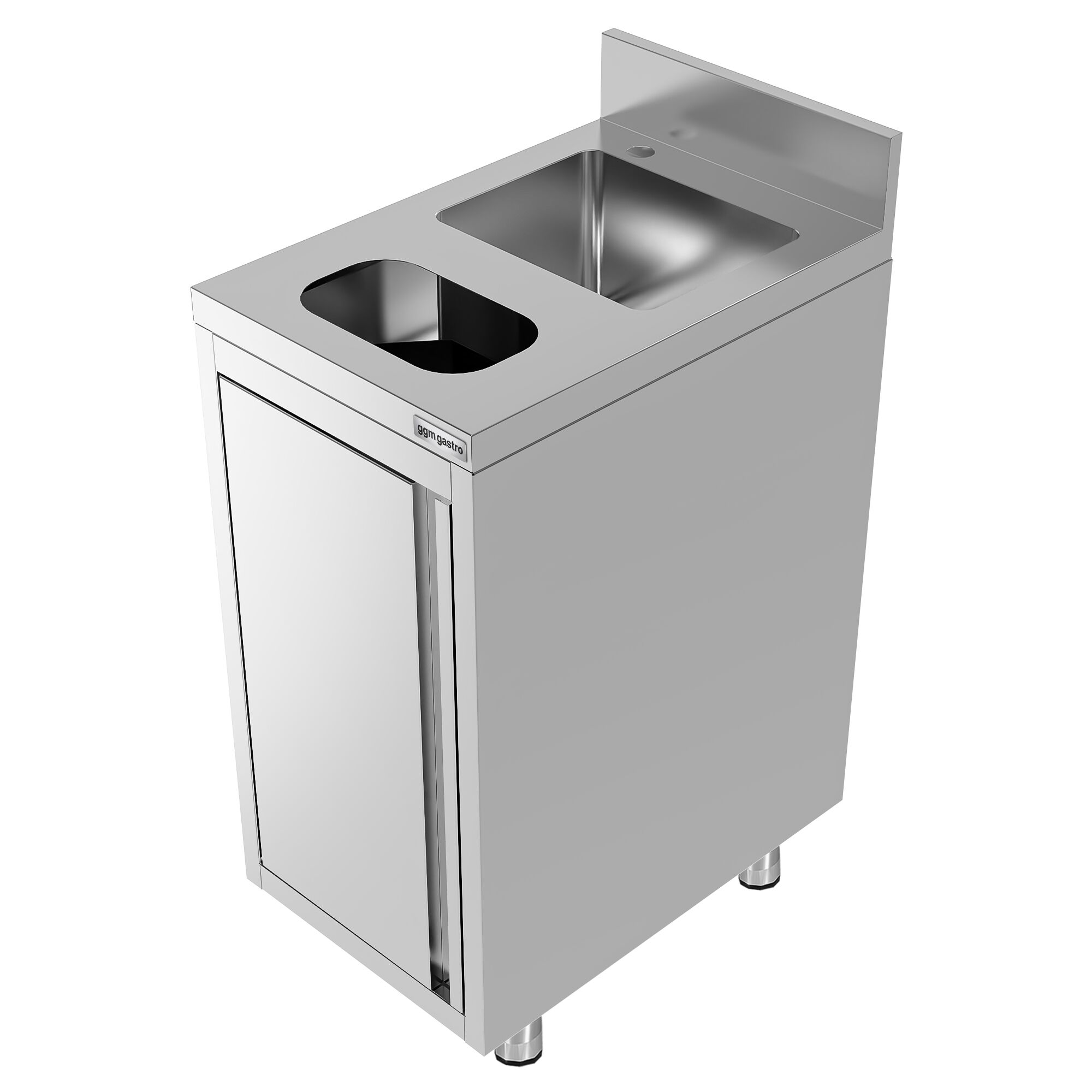Fregadero industrial con mueble de acero inoxidable - 400x600mm - con papelera y 1 seno