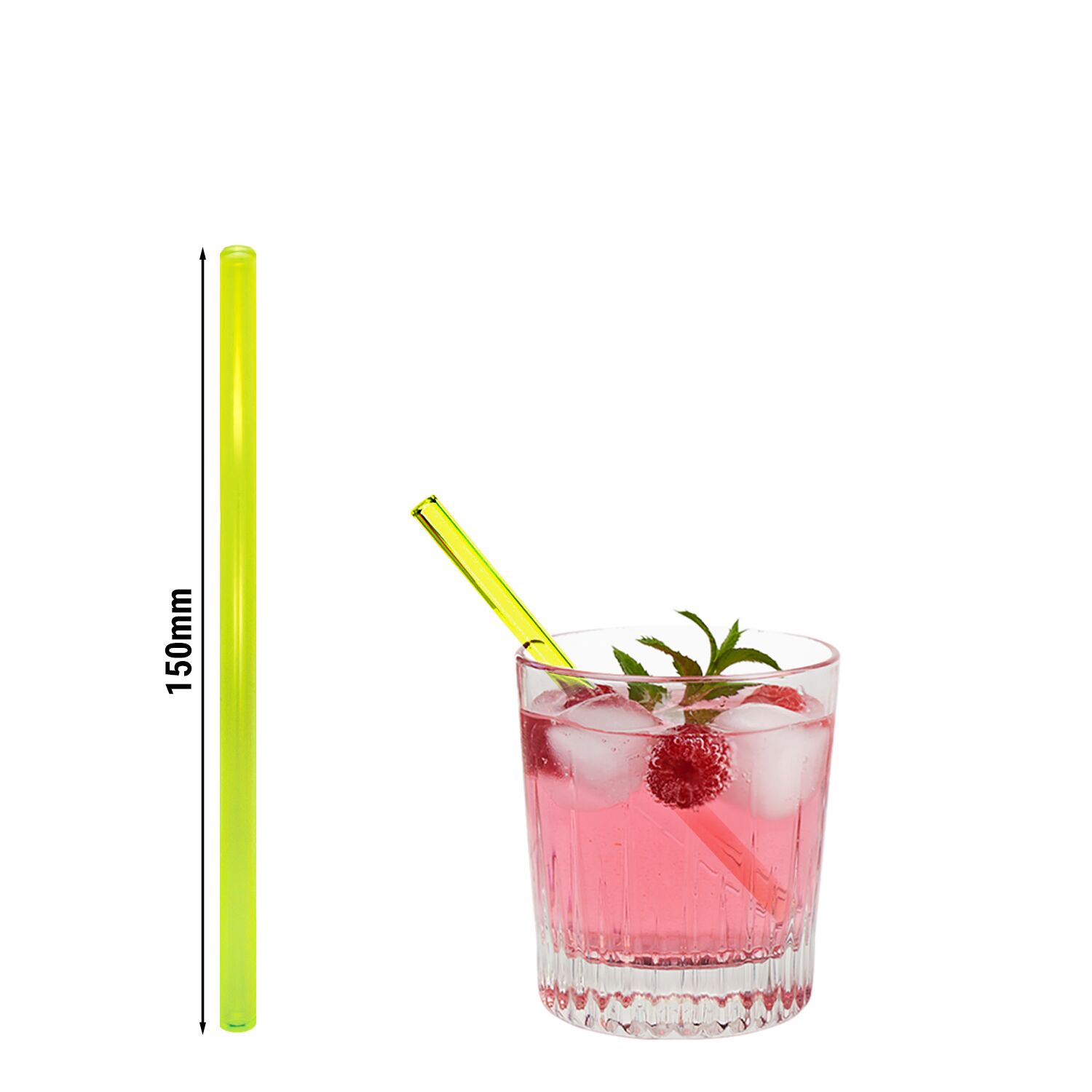(50 pièces) Pailles en verre – 150 mm – Ø 8 mm – jaune néon – incl. 1 brosse de nettoyage
