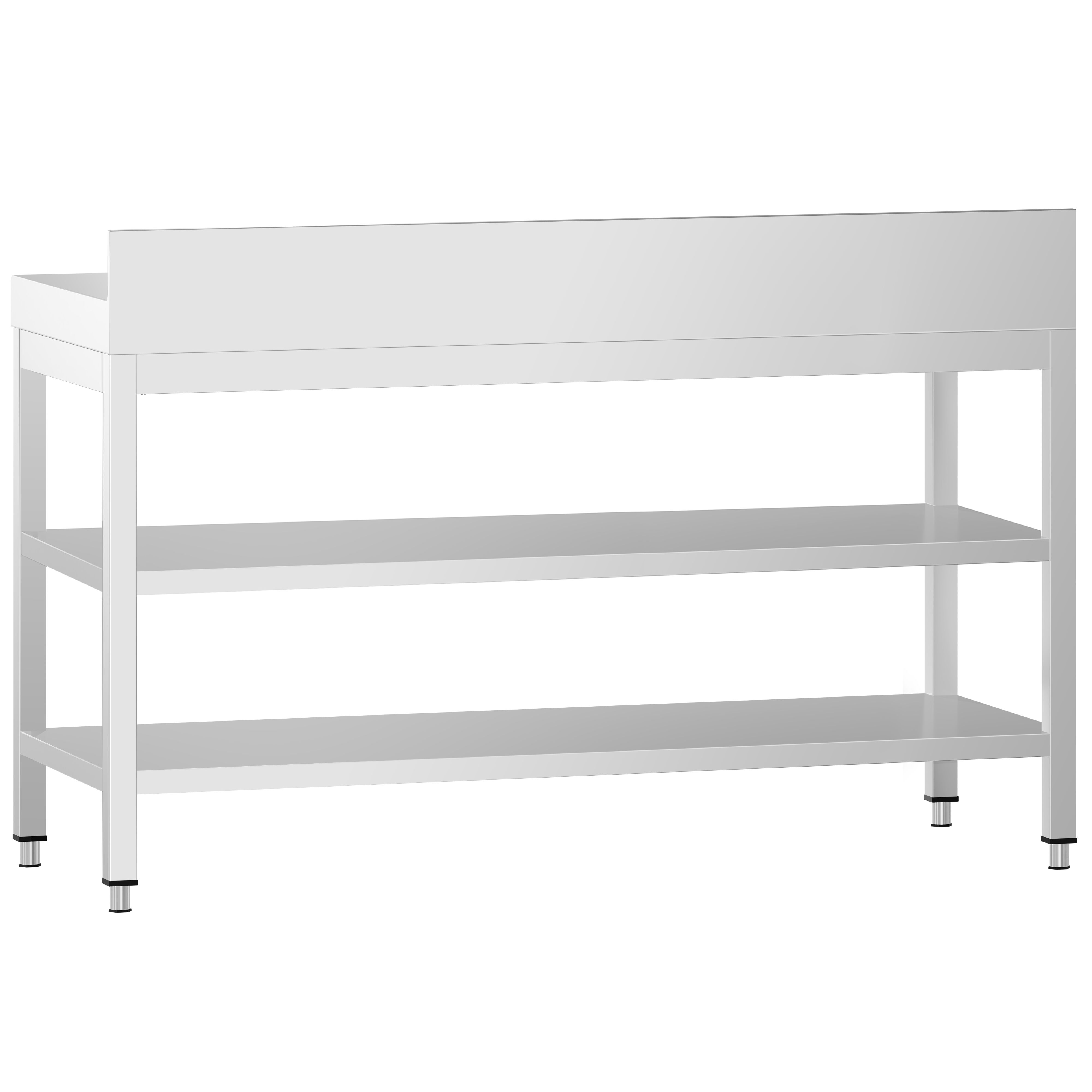 Table de travail inox PREMIUM - 1500 x 700 mm - avec tablette inférieure, Dosseret & Tablette intermédiaire