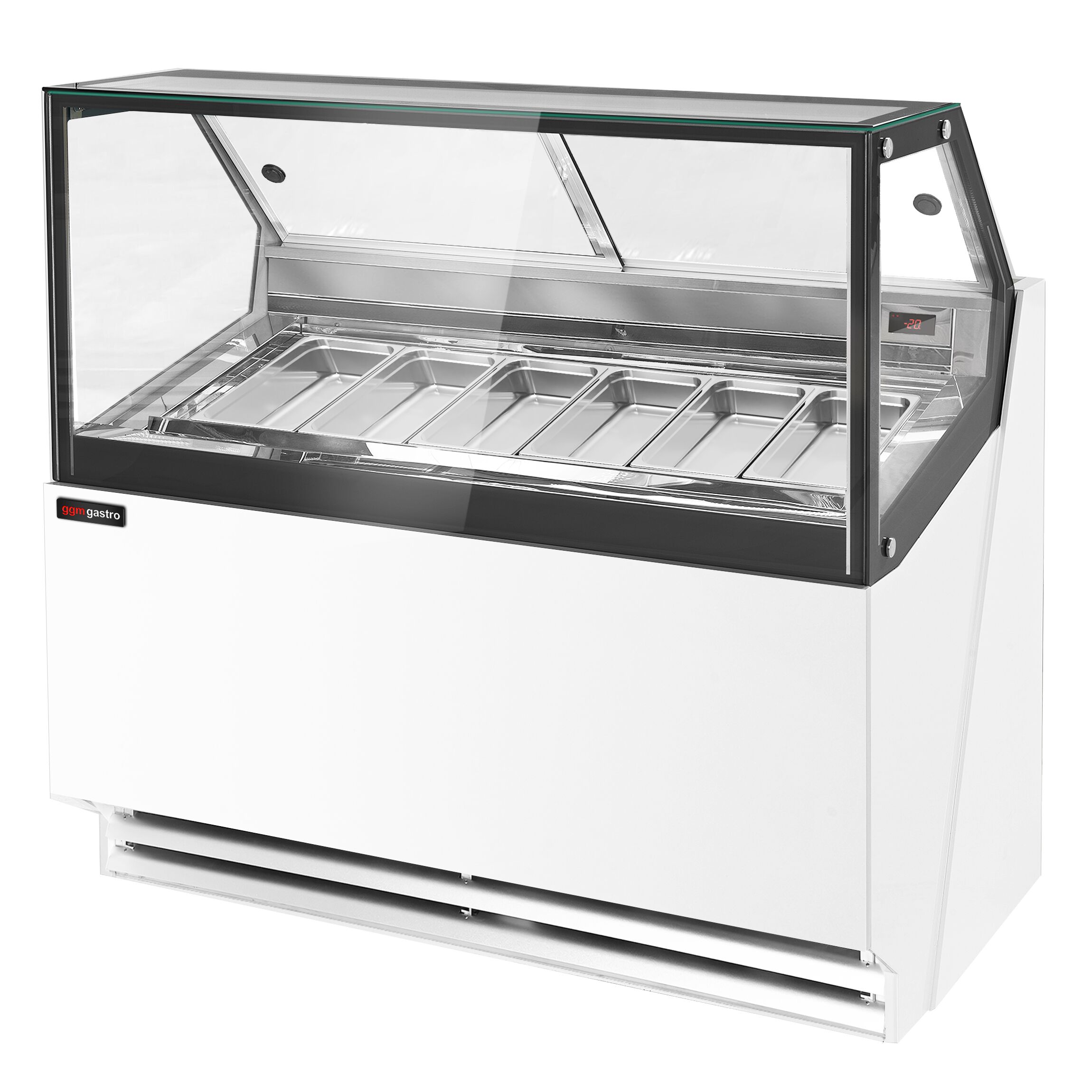 Vitrine à glace THEO – 1300 mm – refroidissement ventilé – pour 6 bacs à glace de 5 litres – Blanc