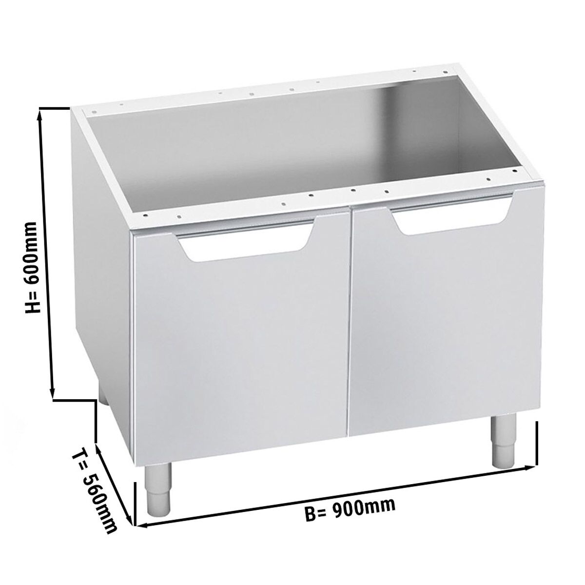 Soubassement - 900x550x600mm - Inox AISI 304 - 2 portes - charnières à droite et à gauche - Série Lorenzo 600