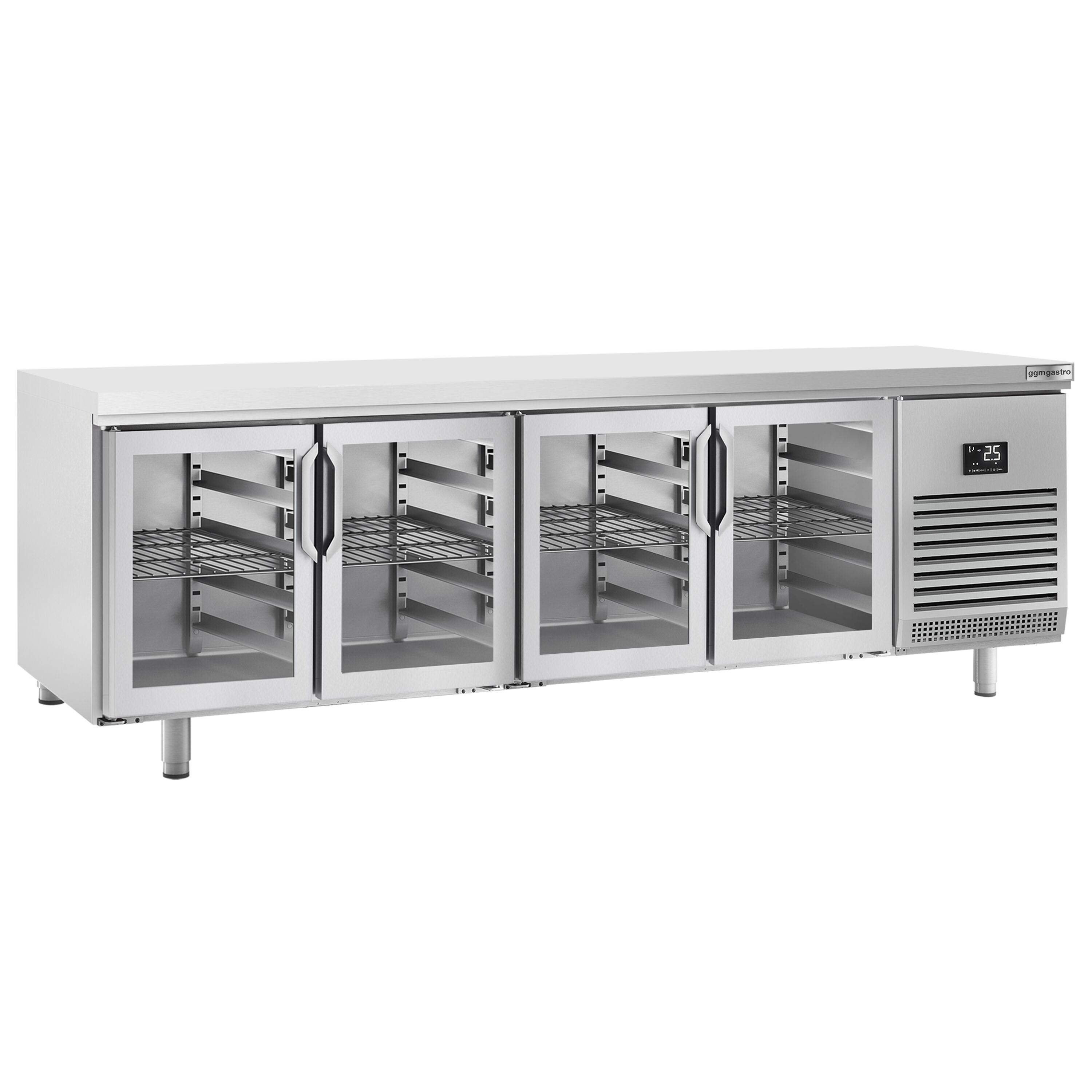 Commercial Counter Fridge PREMIUM PLUS - 2752x800mm - glass doors - with 4 doors - capacity 850 litres