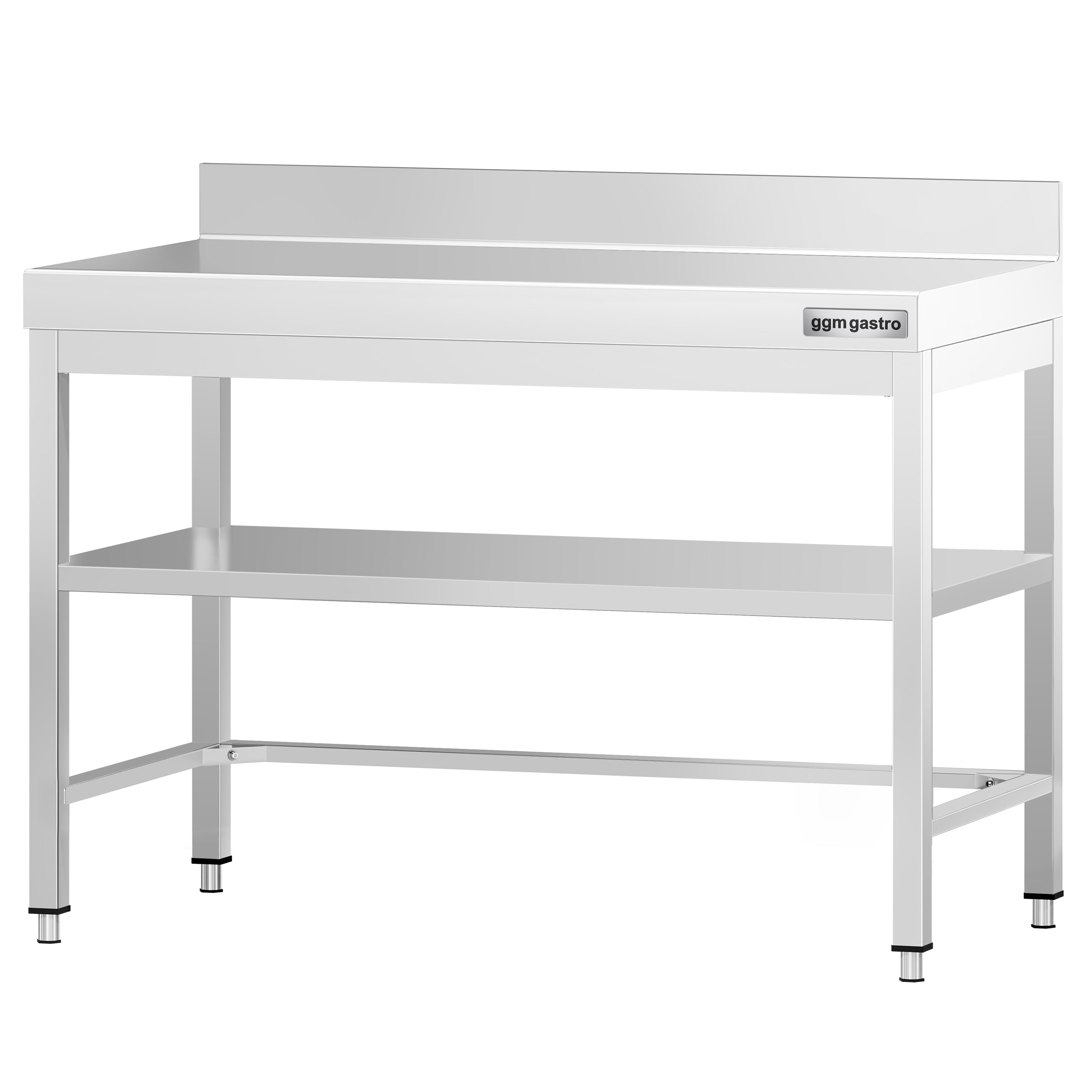 Table de travail inox PREMIUM - 1000 x 600 mm - avec tablette inférieure, Dosseret & Renforts