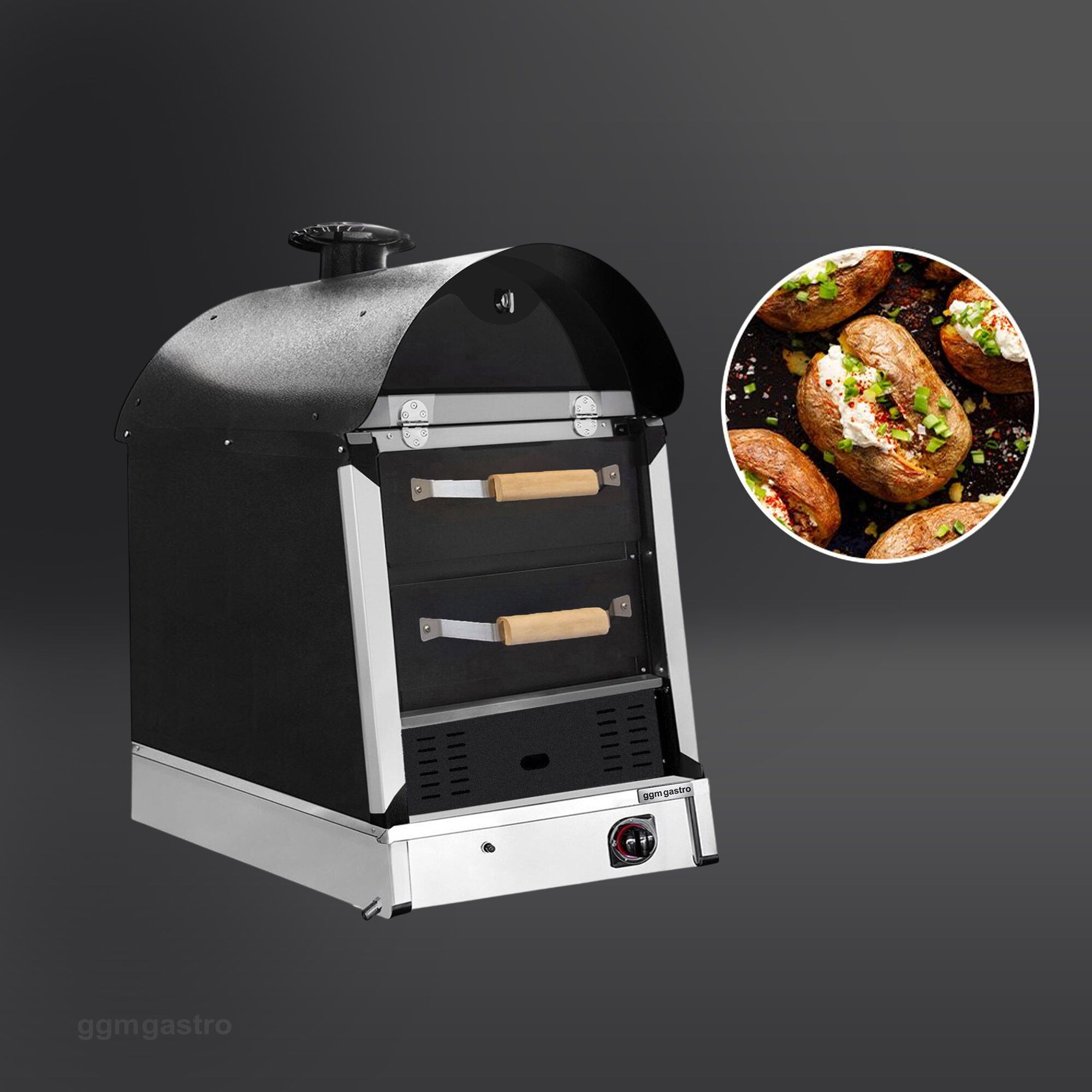 Commercial Gas Jacket Potato Oven - Manual Controls - 530x1100x740mm - with 2 drawers