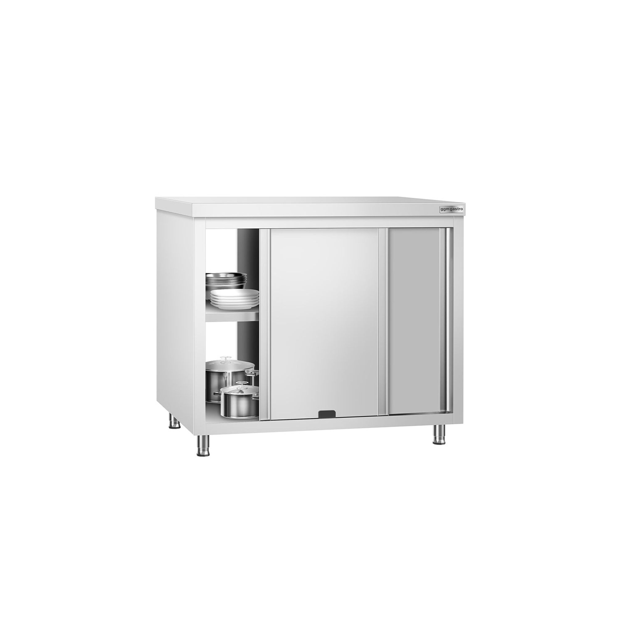 Table armoire en acier inoxydable PREMIUM - 1000x700mm - avec portes coulissantes et passe-plats