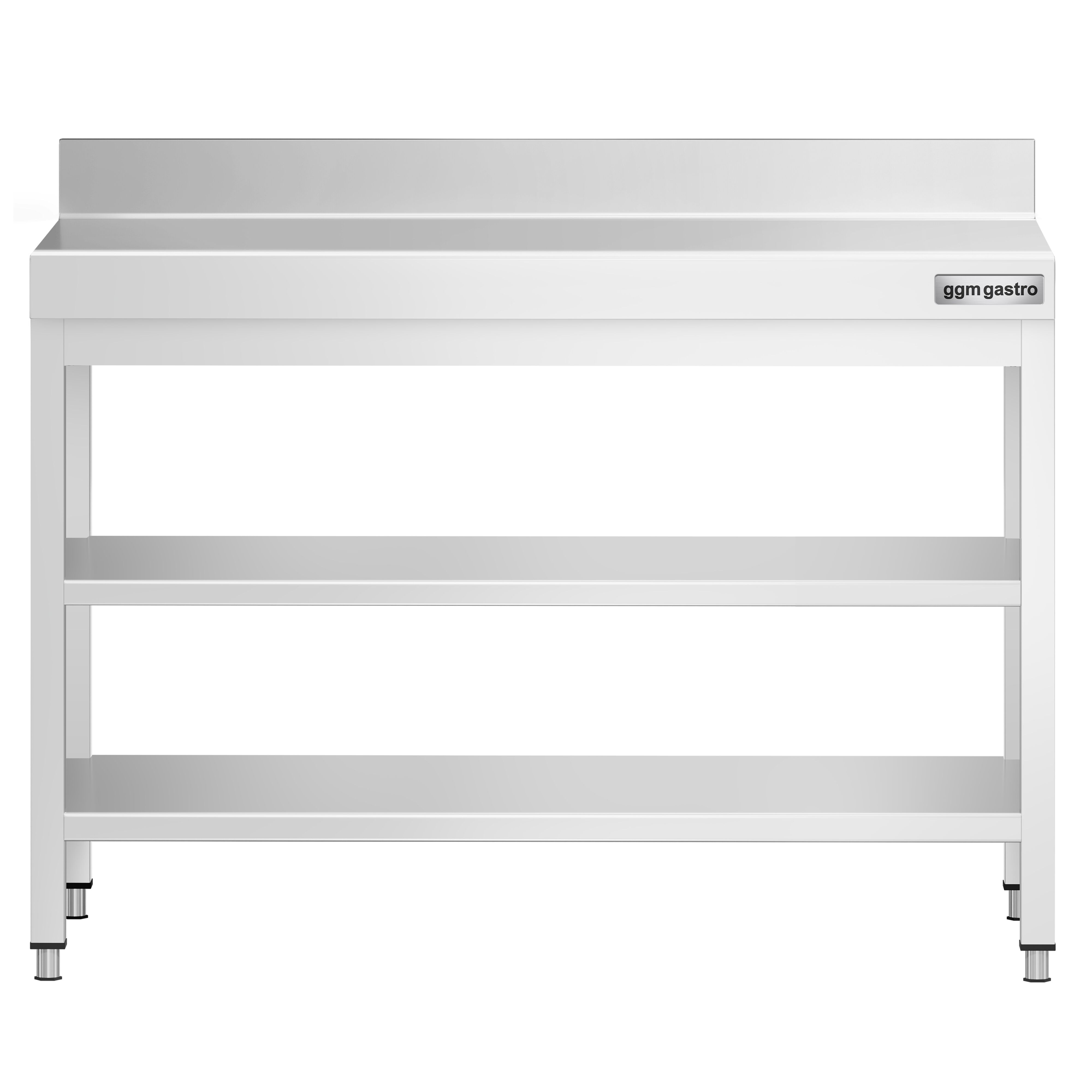 Table de travail inox PREMIUM - 1000 x 700 mm - avec tablette inférieure, Dosseret & Tablette intermédiaire