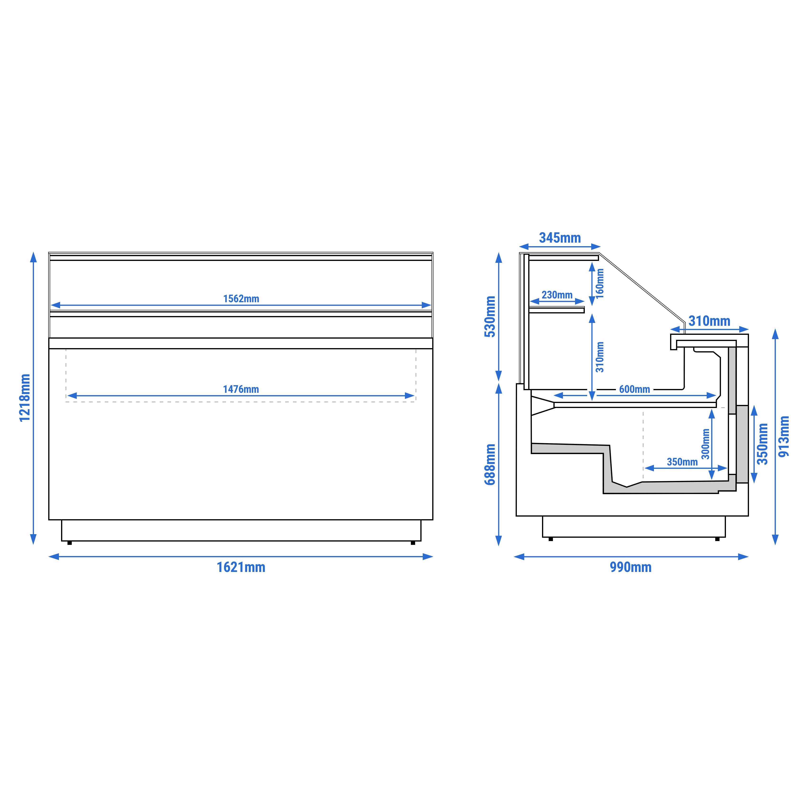 Serve Over Counter RIGA - 1682mm - with 2 doors - capacity 138 litres - LED lighting - safety glass