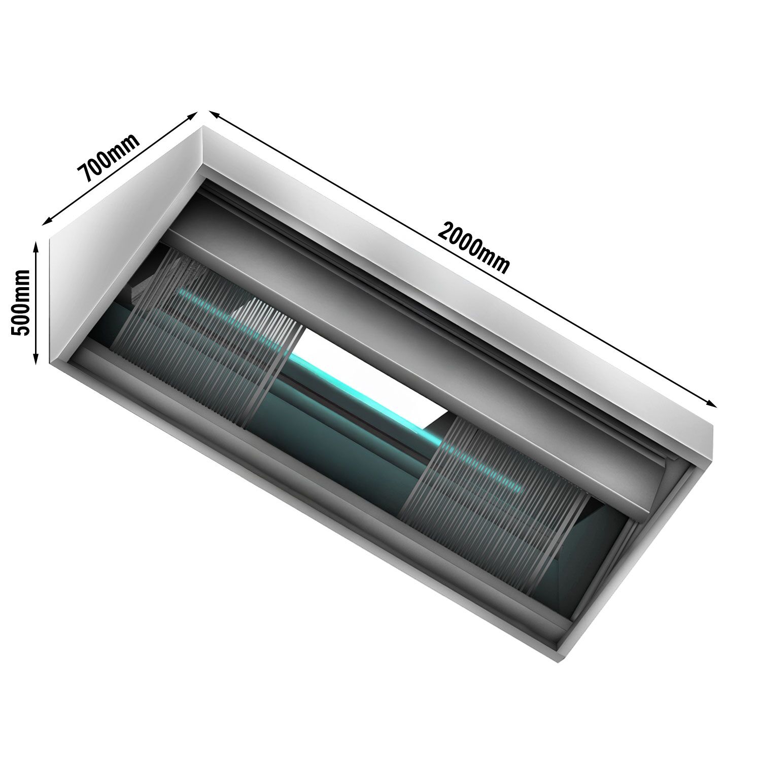 Hotte aspirante plasma - 2000 mm - efficacité de purification de l’air 95 % - avec filtre et lampe