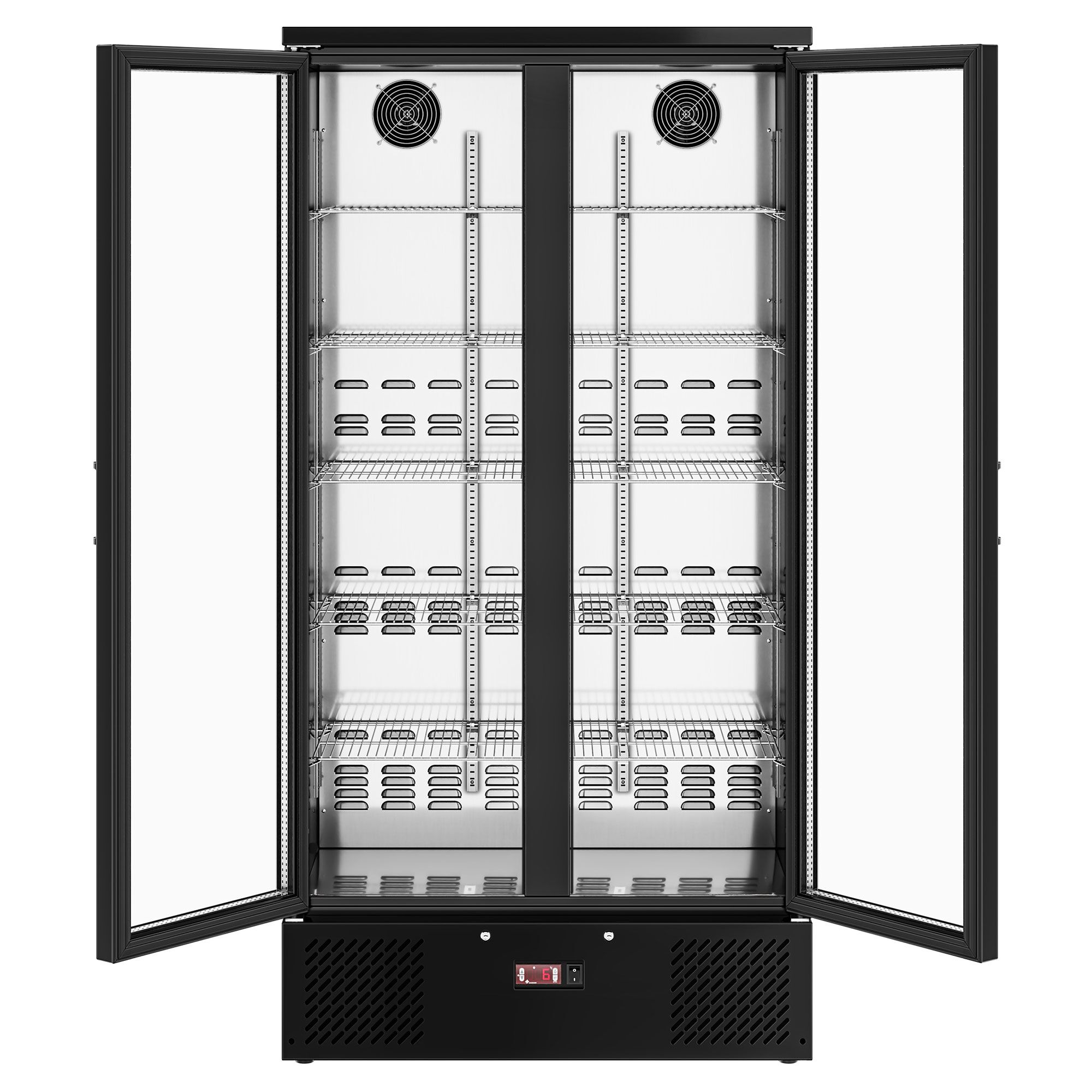 Vitrine réfrigérée à boissons - 920mm - 466 L - intérieur inox - 2 portes vitrées - thermostat numérique - Noir - +2 à +8 °C