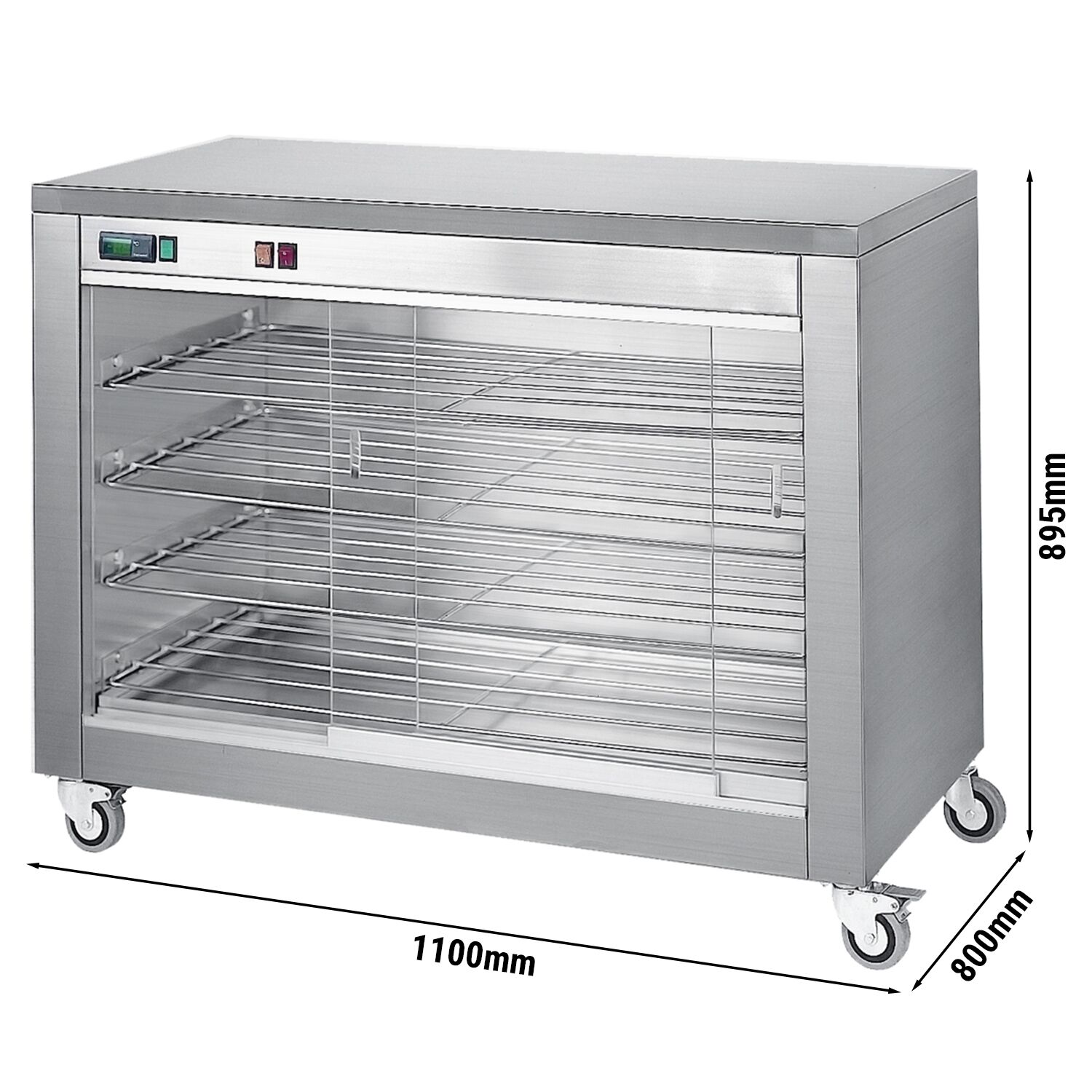 Commercial Heated Display Cabinet - Front & Rear Sliding Doors - 4-Shelf - 2kW - 1100x800x895mm