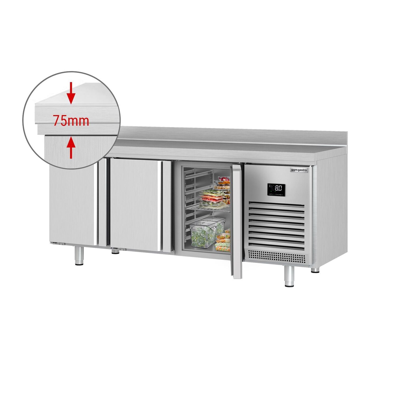 Table réfrigérée Premium PLUS - 1960x700 mm - avec 3 portes - avec rebord