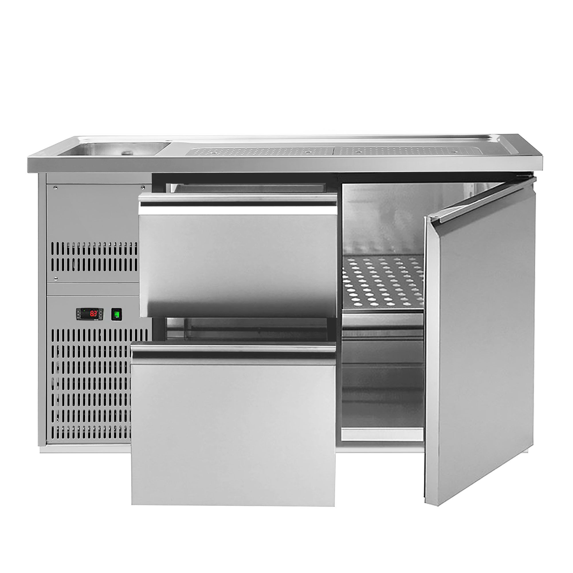 Direct Draw Beer Dispenser / Kegerator PREMIUM PLUS - 1550x700mm - 1 Solid Door & 2 Drawers