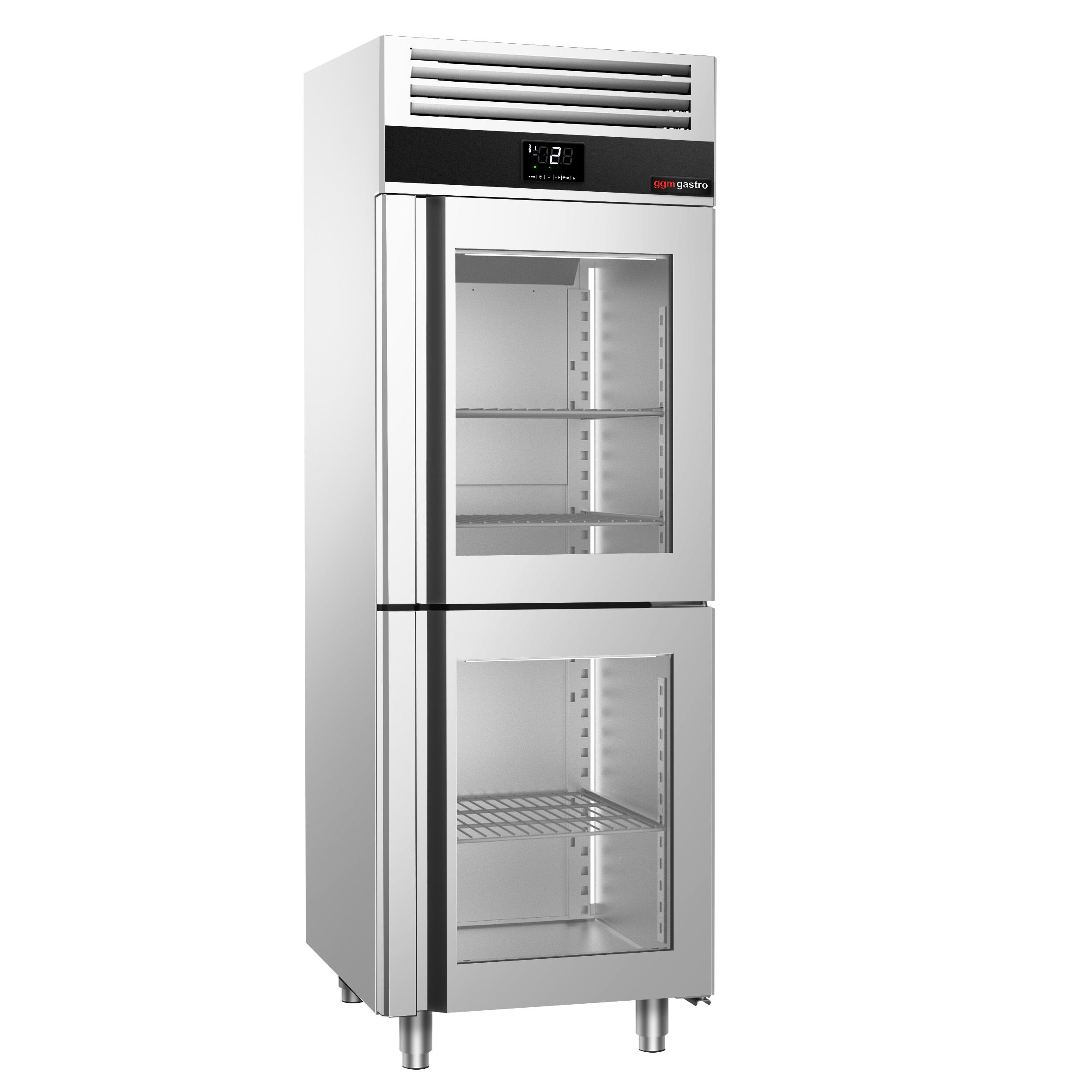 Armoire réfrigérée positive vitrée en inox AISI 304 PREMIUM - GN 2/1 - 700 L - avec 2 portes vitrées & Glissières & 3 grilles GN 2/1