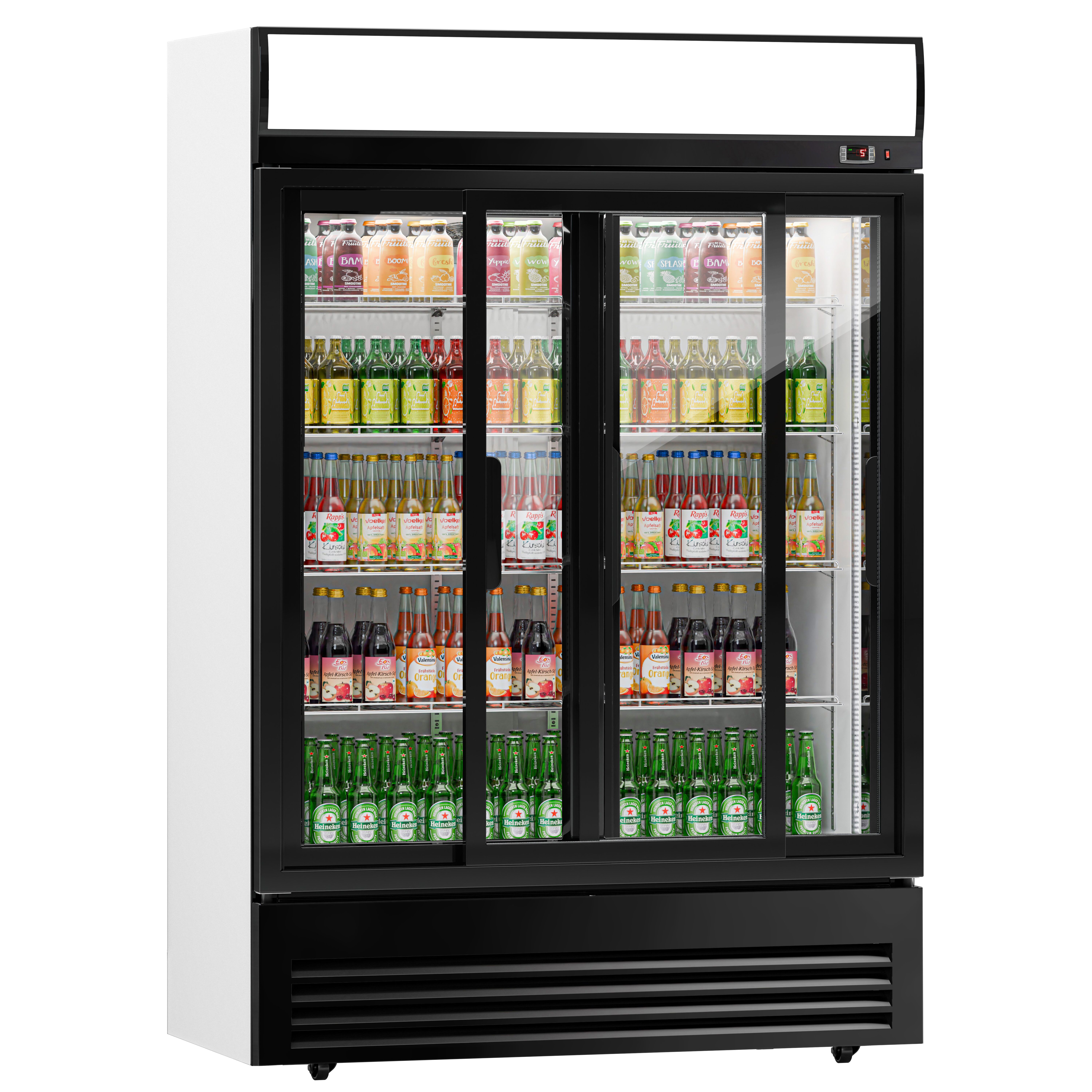 Vitrine réfrigérée à boissons - 880 litres - avec 2 portes coulissantes en verre et écran publicitaire