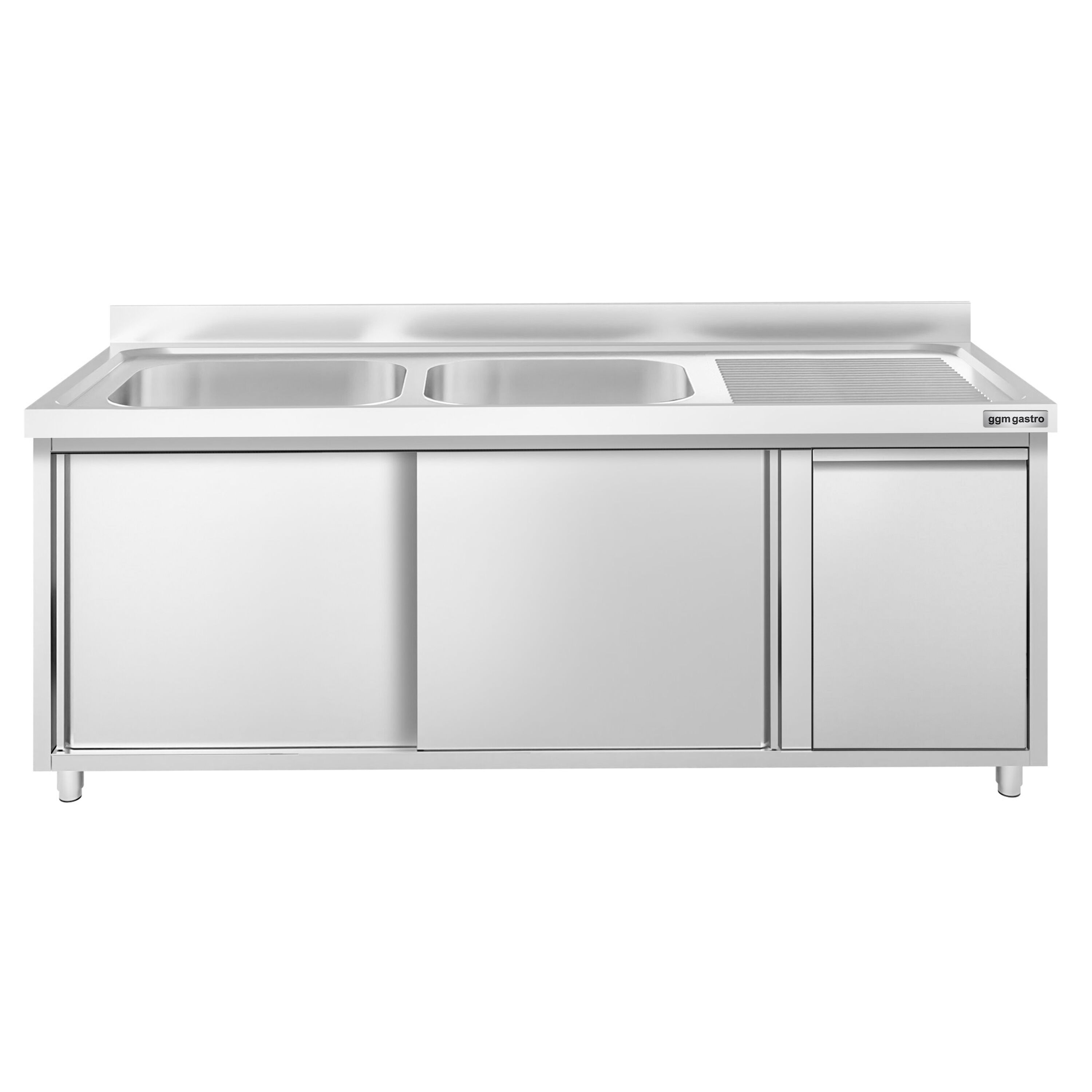 Meuble plonge PREMIUM - 2000x600mm - avec poubelle intégrée et 2 bacs
