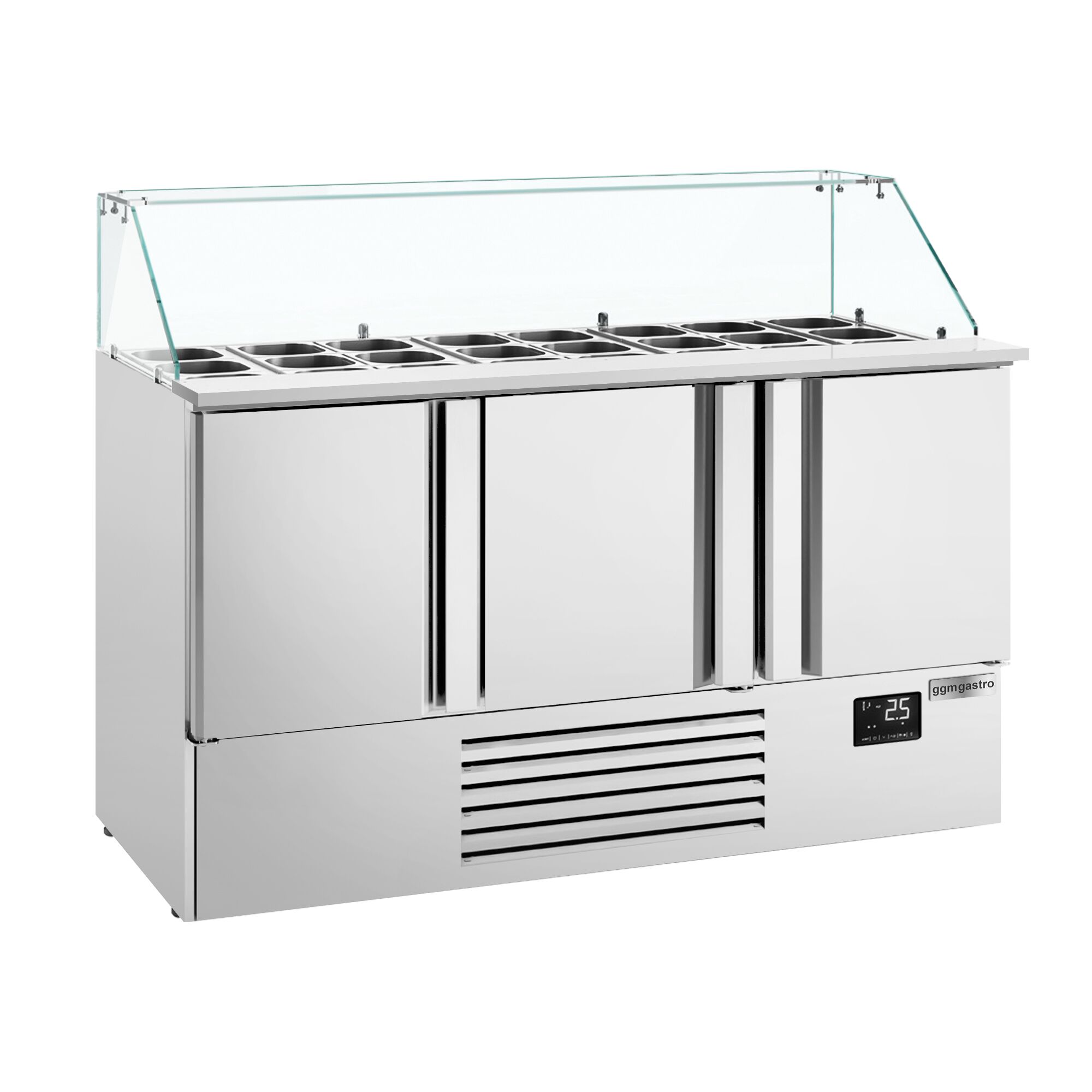 Commercial Saladette Counter PREMIUM PLUS - 1460mm - 335L - 3 doors - with square glass canopy for 9 x GN 1/3 & 6 x GN 1/6