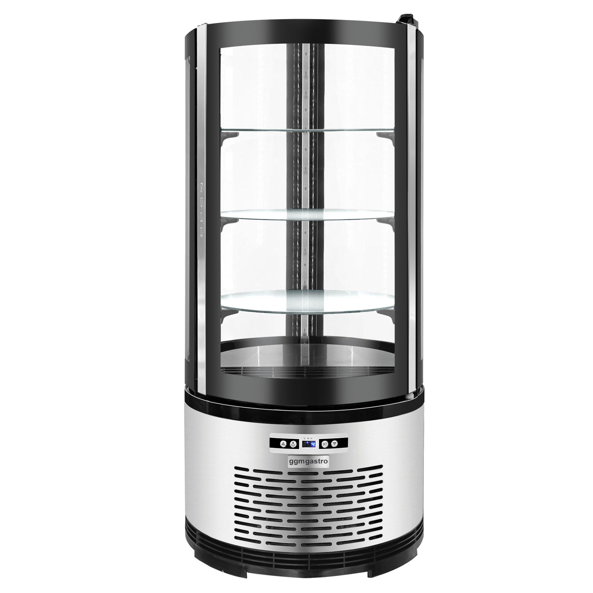Vetrina refrigerata da banco - 100l - 480mm - Doppio vetro - vetro curvo - con 3 ripiani - 4 lati vetro